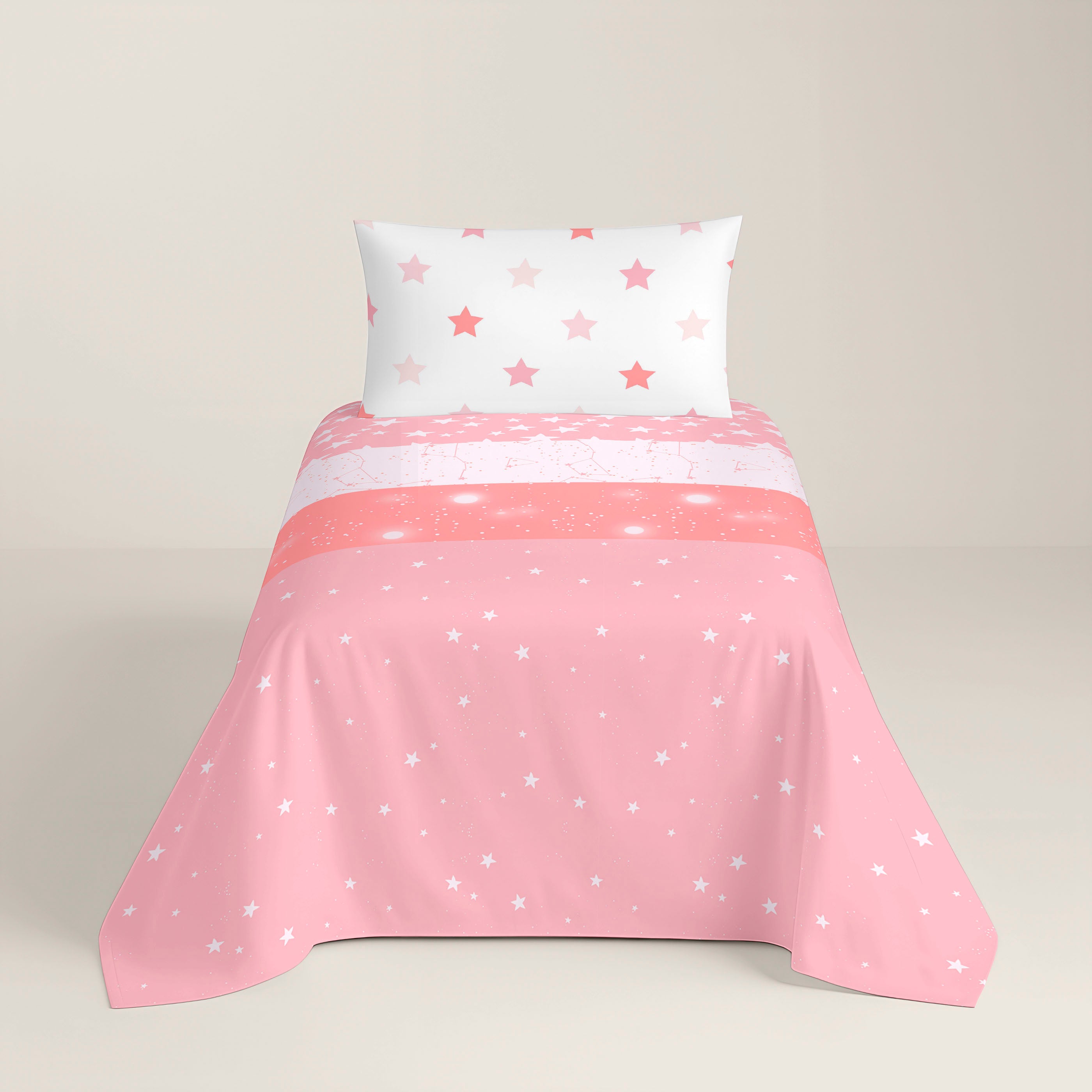 JUEGO SÁBANAS ESTAMPADAS INFANTIL INDIGO A ROSA 100% ALGODÓN