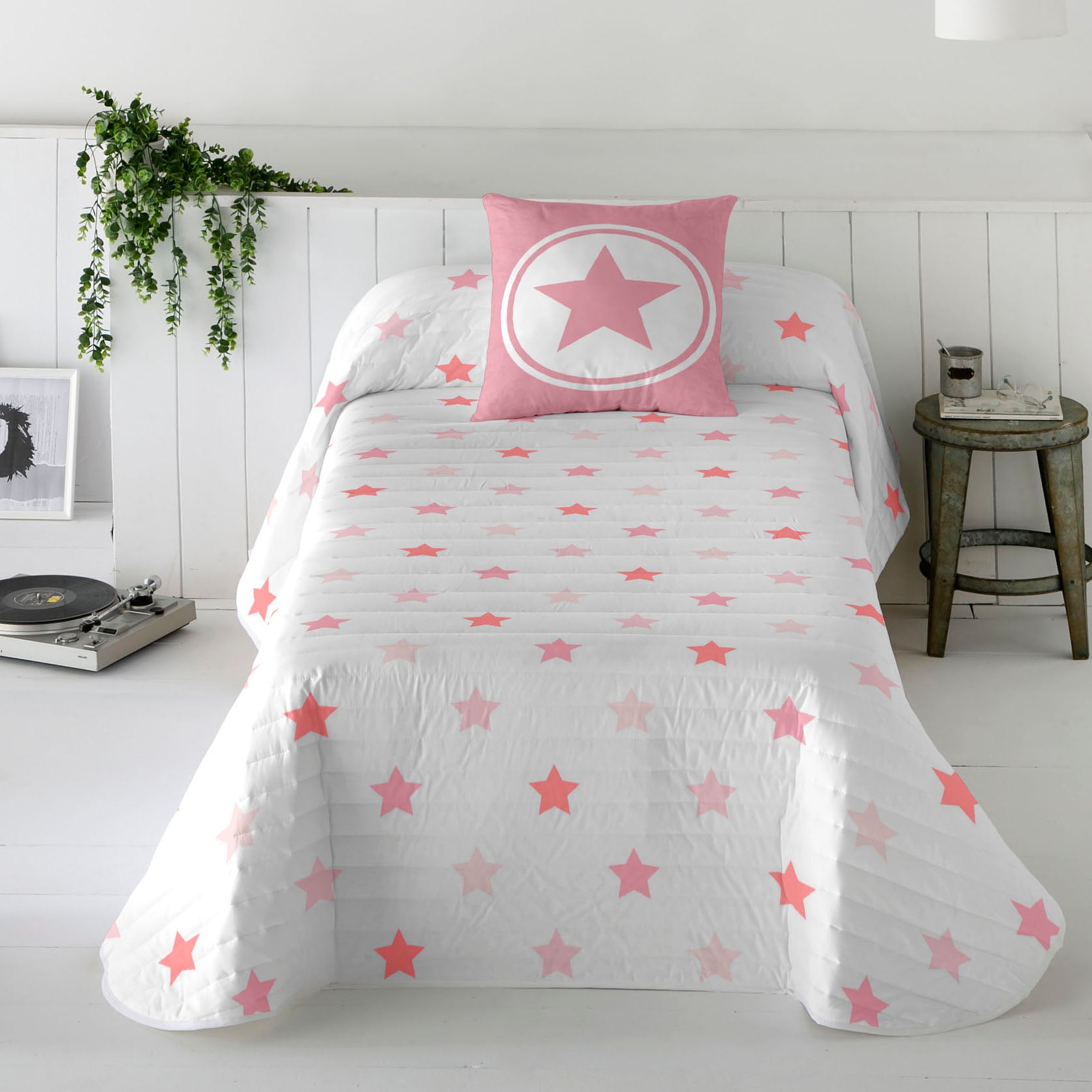 COLCHA BOUTI REVERSIBLE ESTAMPADA INFANTIL INDIGO ROSA 100% ALGODÓN