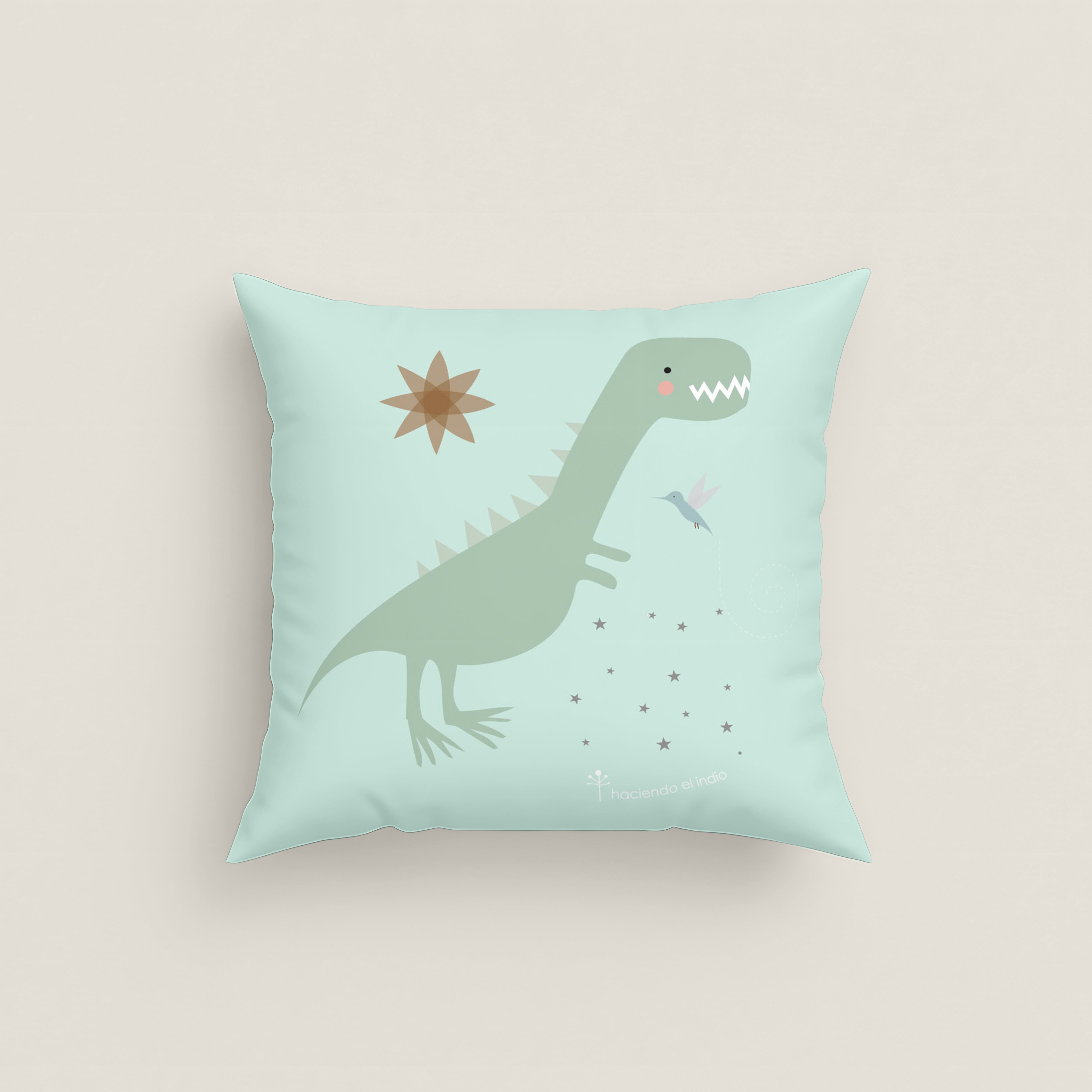 FUNDA DE COJÍN INFANTIL ESTAMPADO JURASIC GREEN 100% ALGODÓN