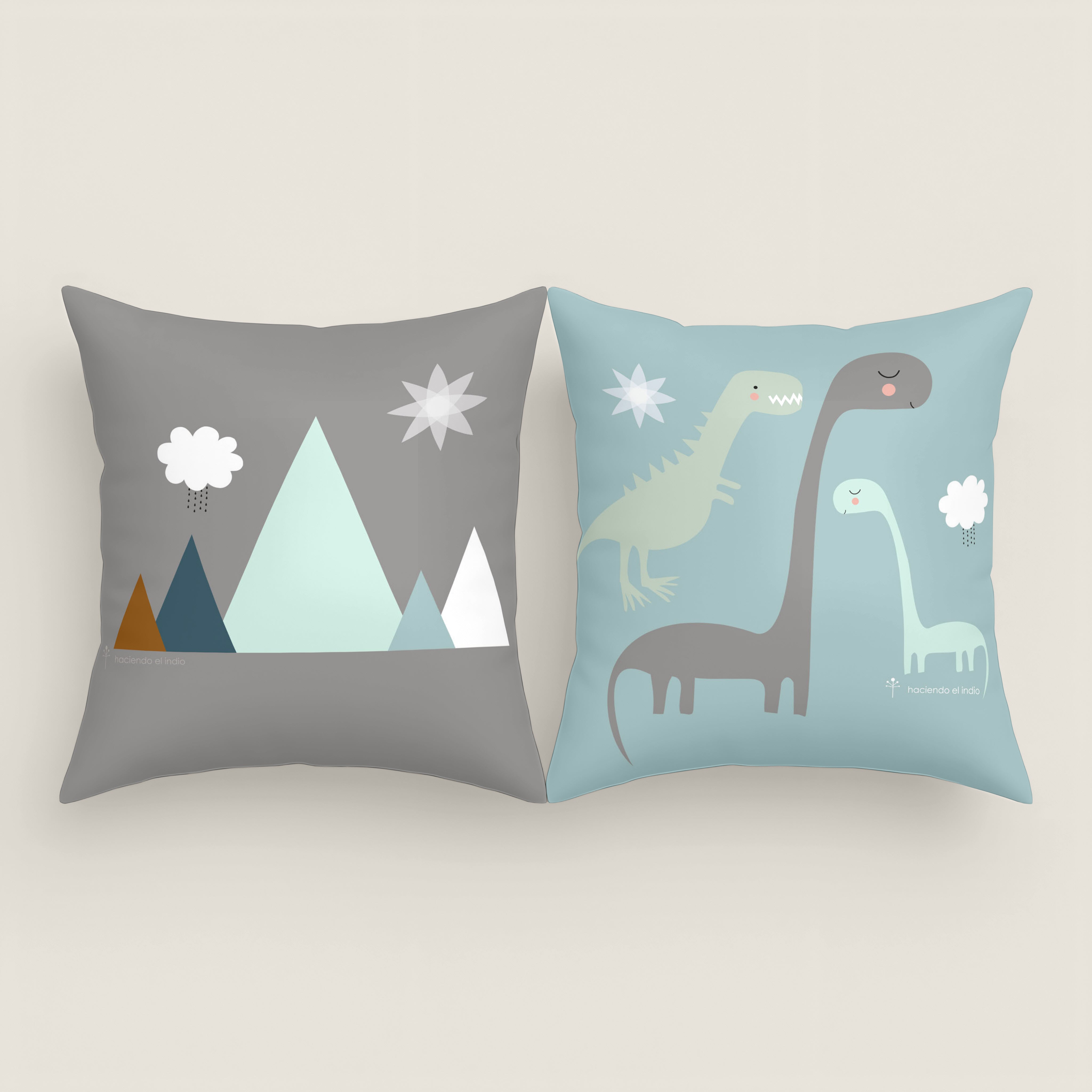 FODERA PER CUSCINO PER BAMBINI STAMPA JURASSIC WHITE 100% COTONE
