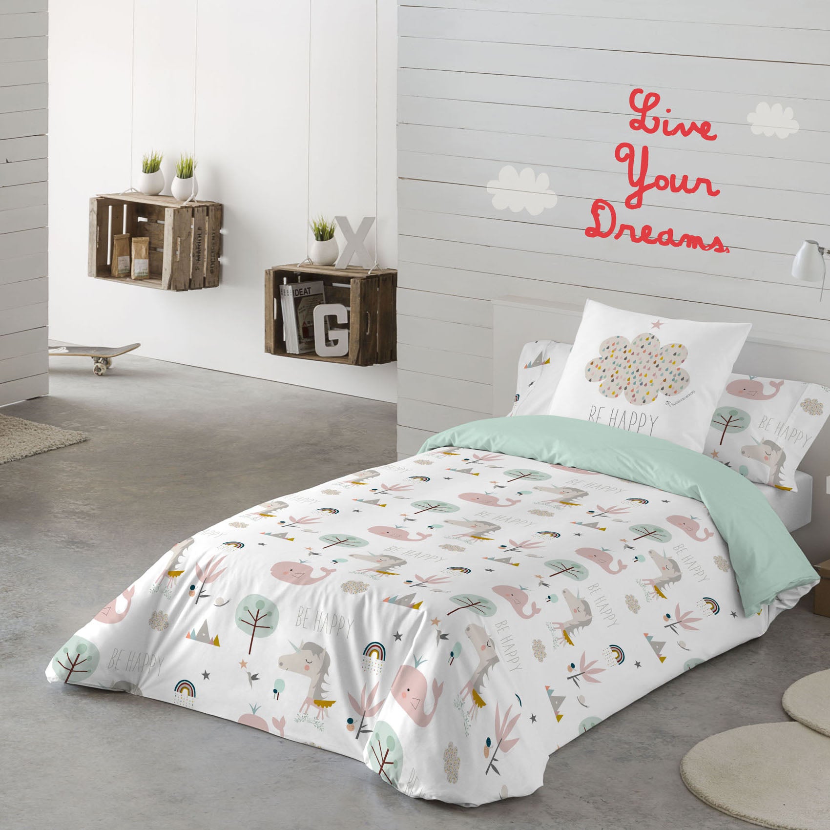 FUNDA NÓRDICA ESTAMPADA INFANTIL RAINBOWLAND 100% ALGODÓN