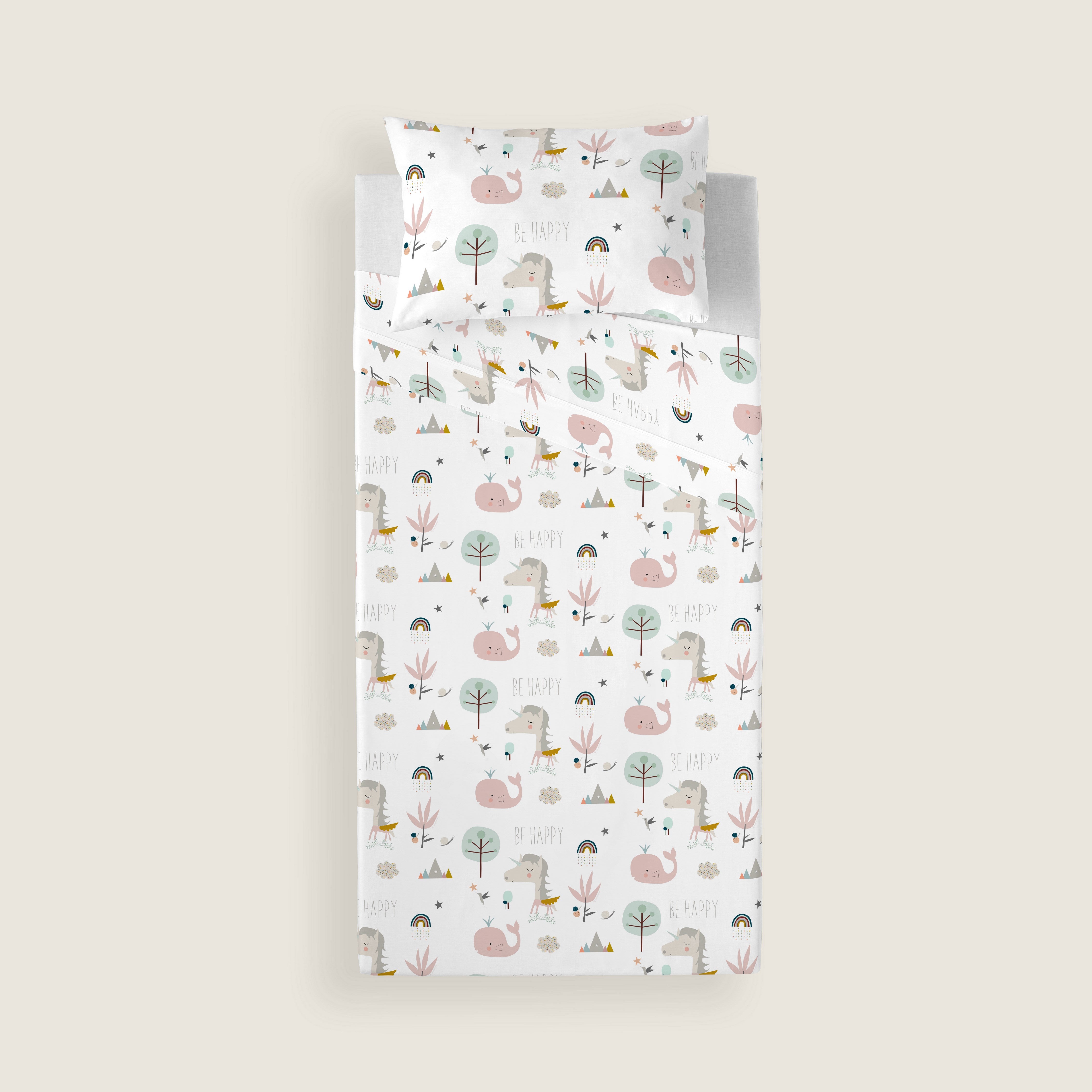 COMPLETO LENZUOLA STAMPATO PER BAMBINI RAINBOWLAND 100% COTONE