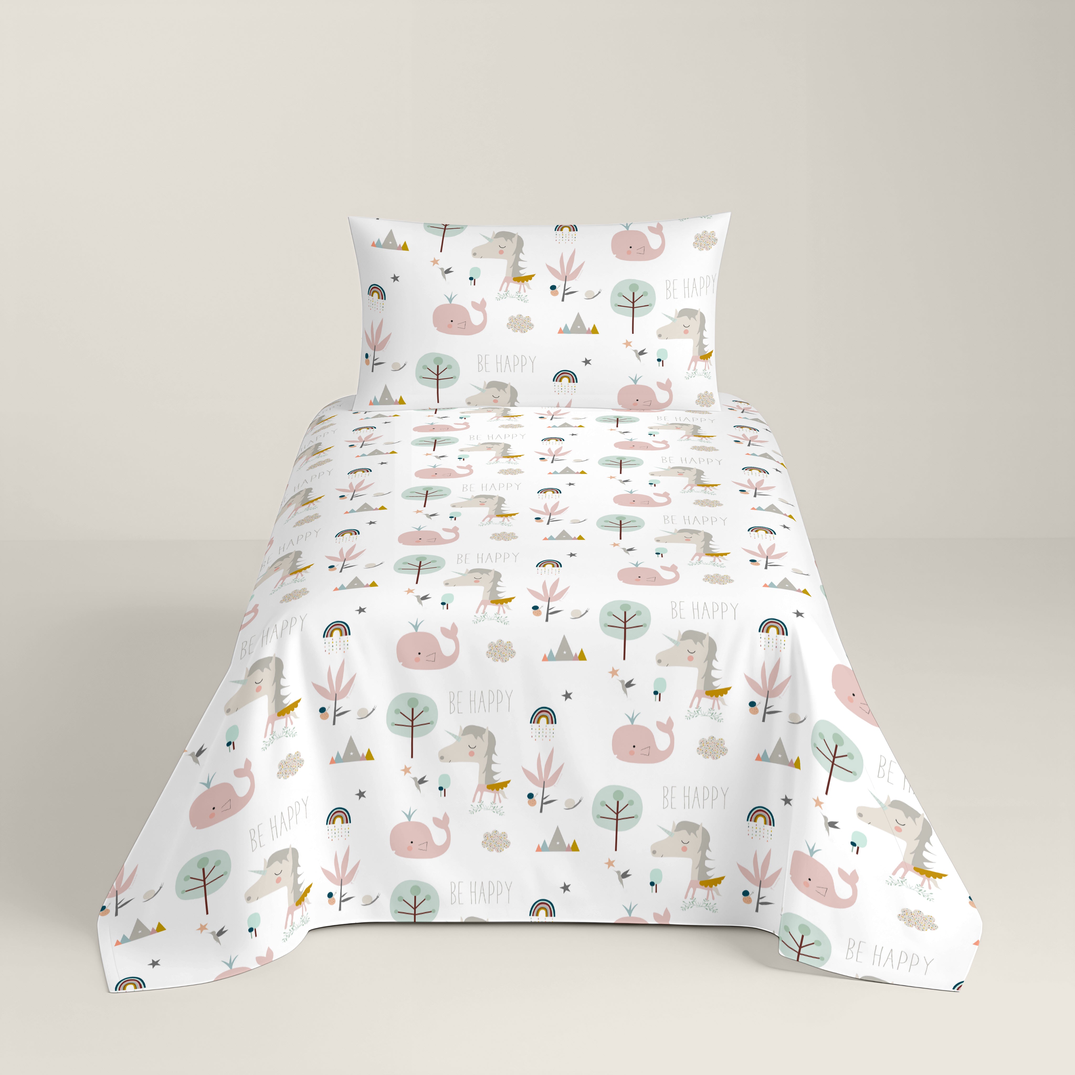 COMPLETO LENZUOLA STAMPATO PER BAMBINI RAINBOWLAND 100% COTONE