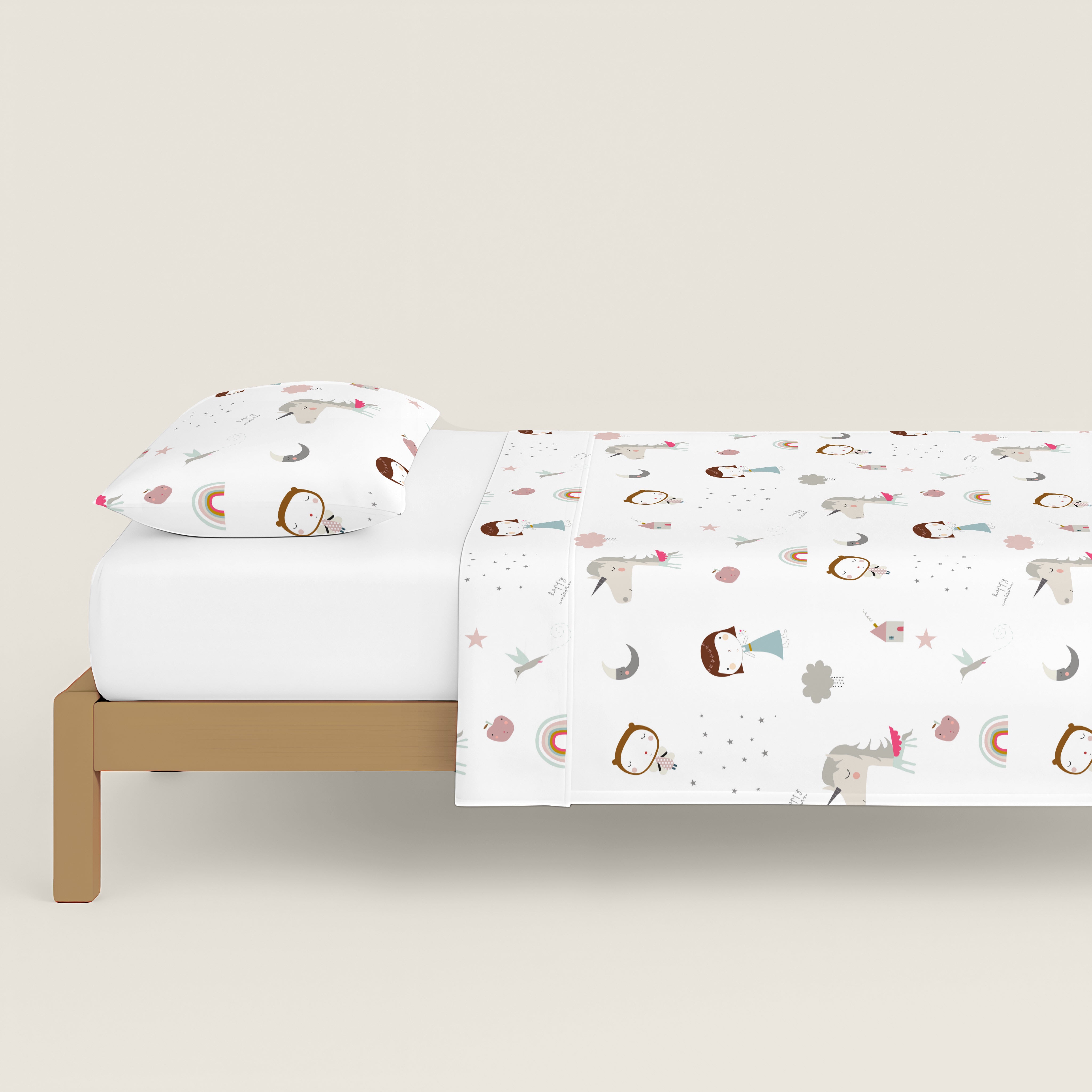 JUEGO SÁBANAS ESTAMPADAS INFANTIL UNICORN PINK B 100% ALGODÓN