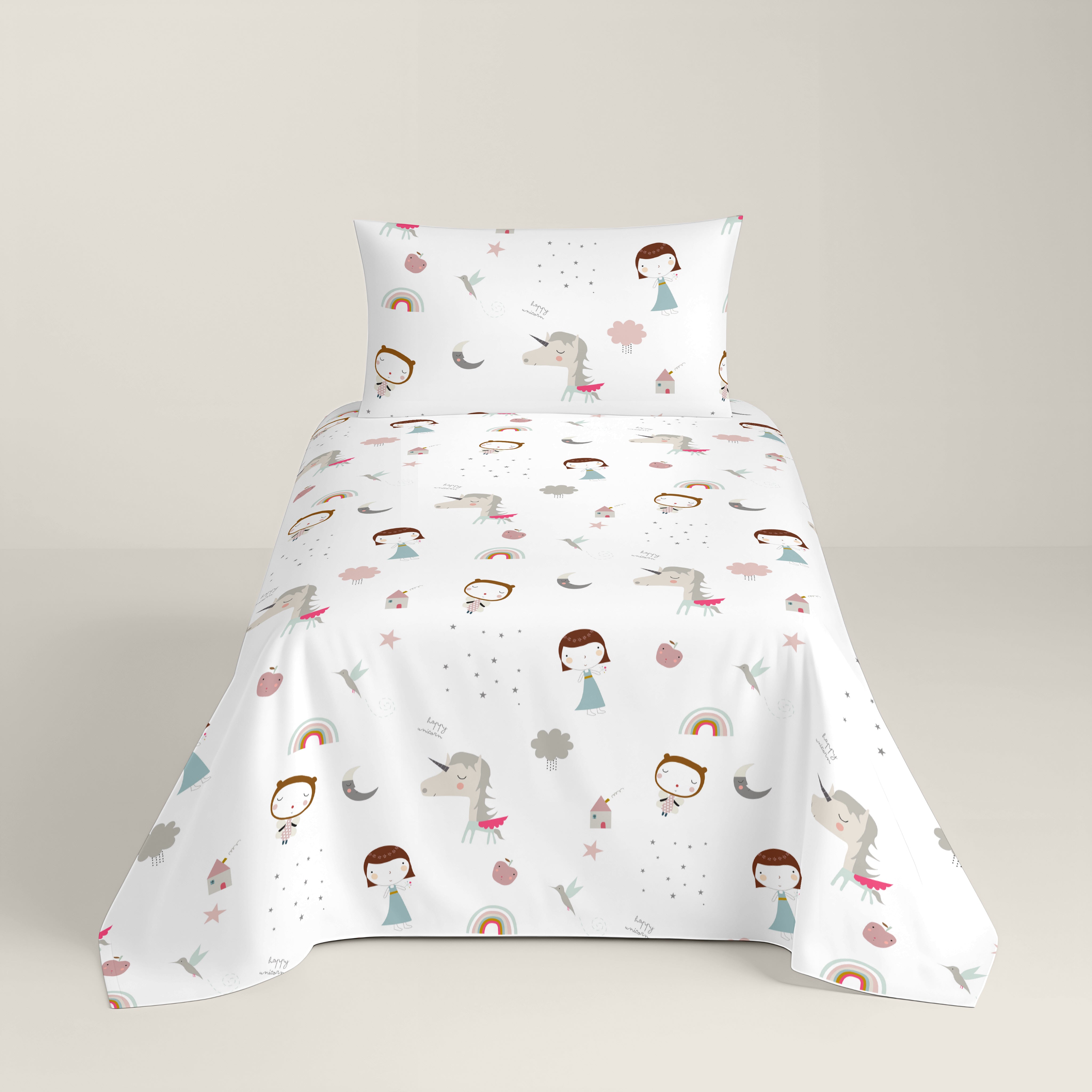 SET LENZUOLA STAMPATE PER BAMBINI UNICORN PINK B 100% COTONE