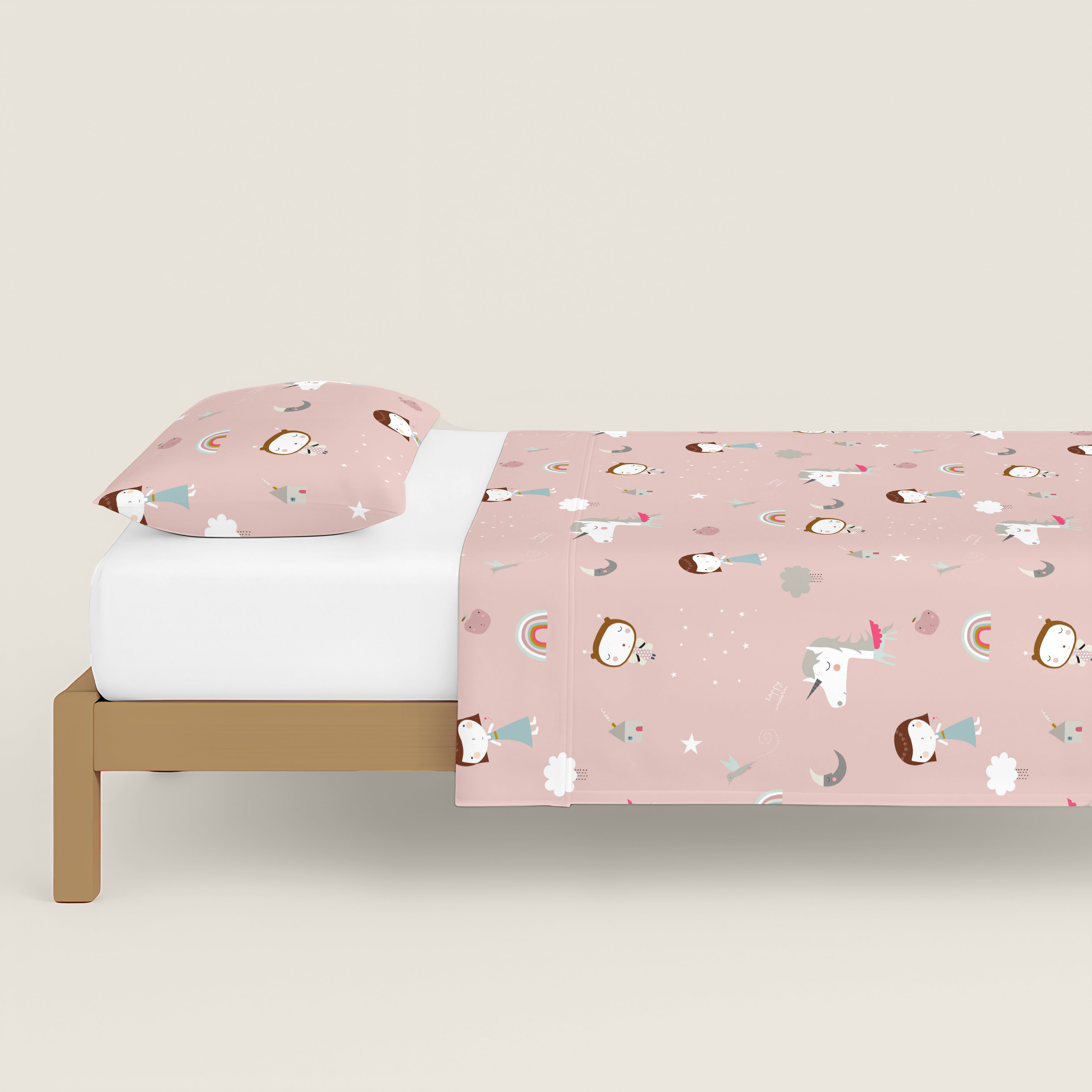 JUEGO SÁBANAS ESTAMPADAS INFANTIL UNICORN WHITE B 100% ALGODÓN