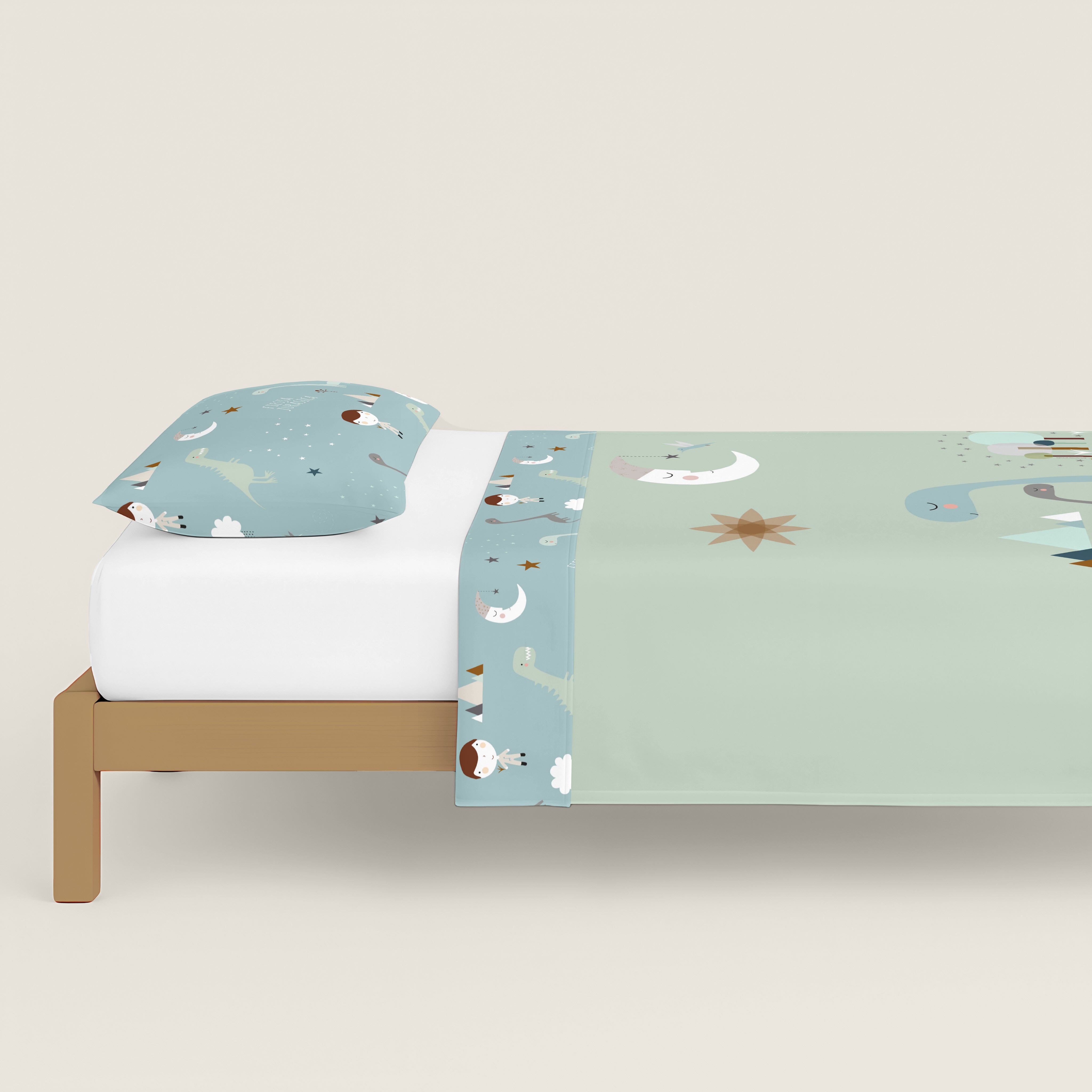 COPRIPIUMINO REVERSIBILE STAMPATO PER BAMBINI JURASIC GREEN 100% COTONE