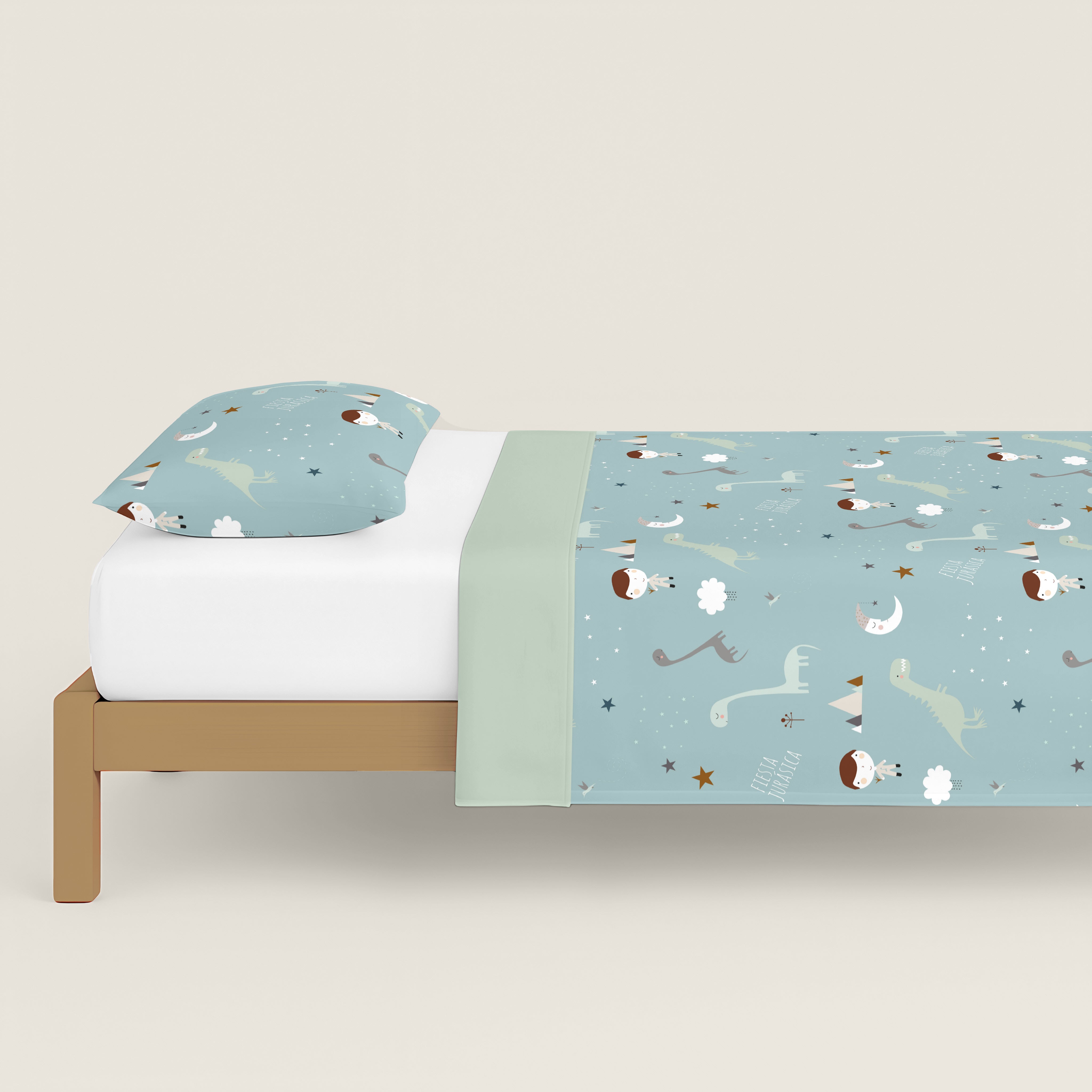COPRIPIUMINO REVERSIBILE STAMPATO PER BAMBINI JURASIC GREEN 100% COTONE