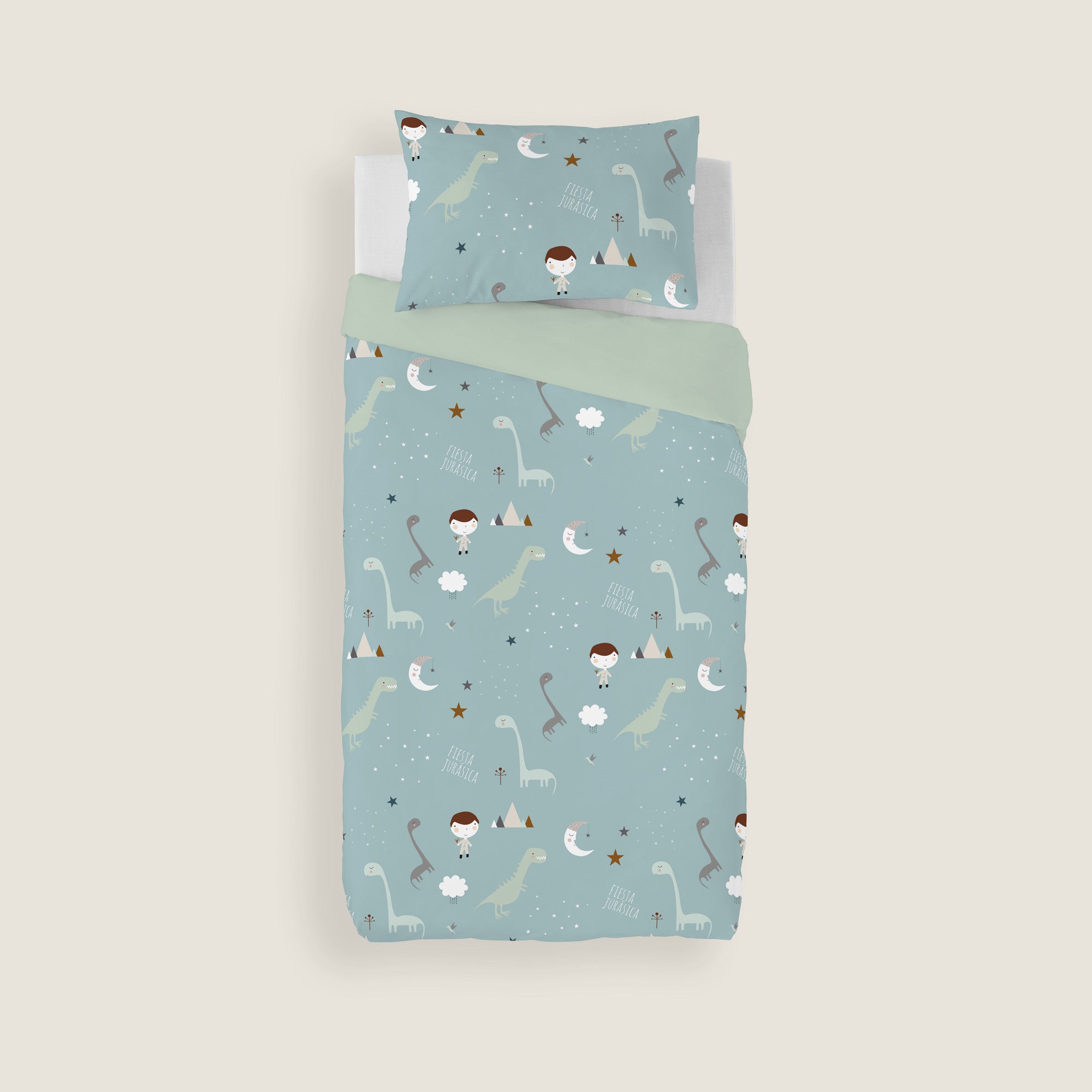 COPRIPIUMINO REVERSIBILE STAMPATO PER BAMBINI JURASIC GREEN 100% COTONE
