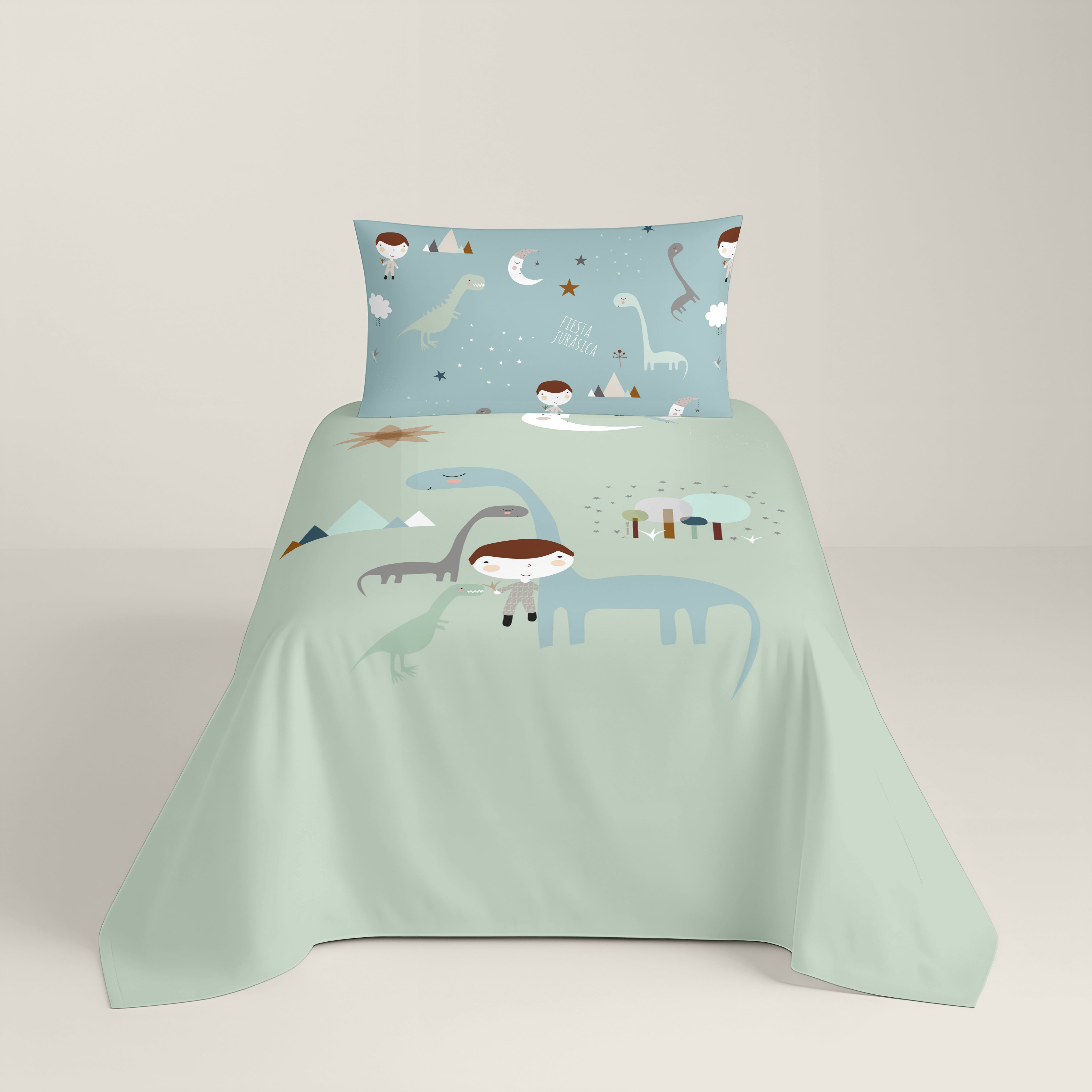 COPRIPIUMINO REVERSIBILE STAMPATO PER BAMBINI JURASIC GREEN 100% COTONE