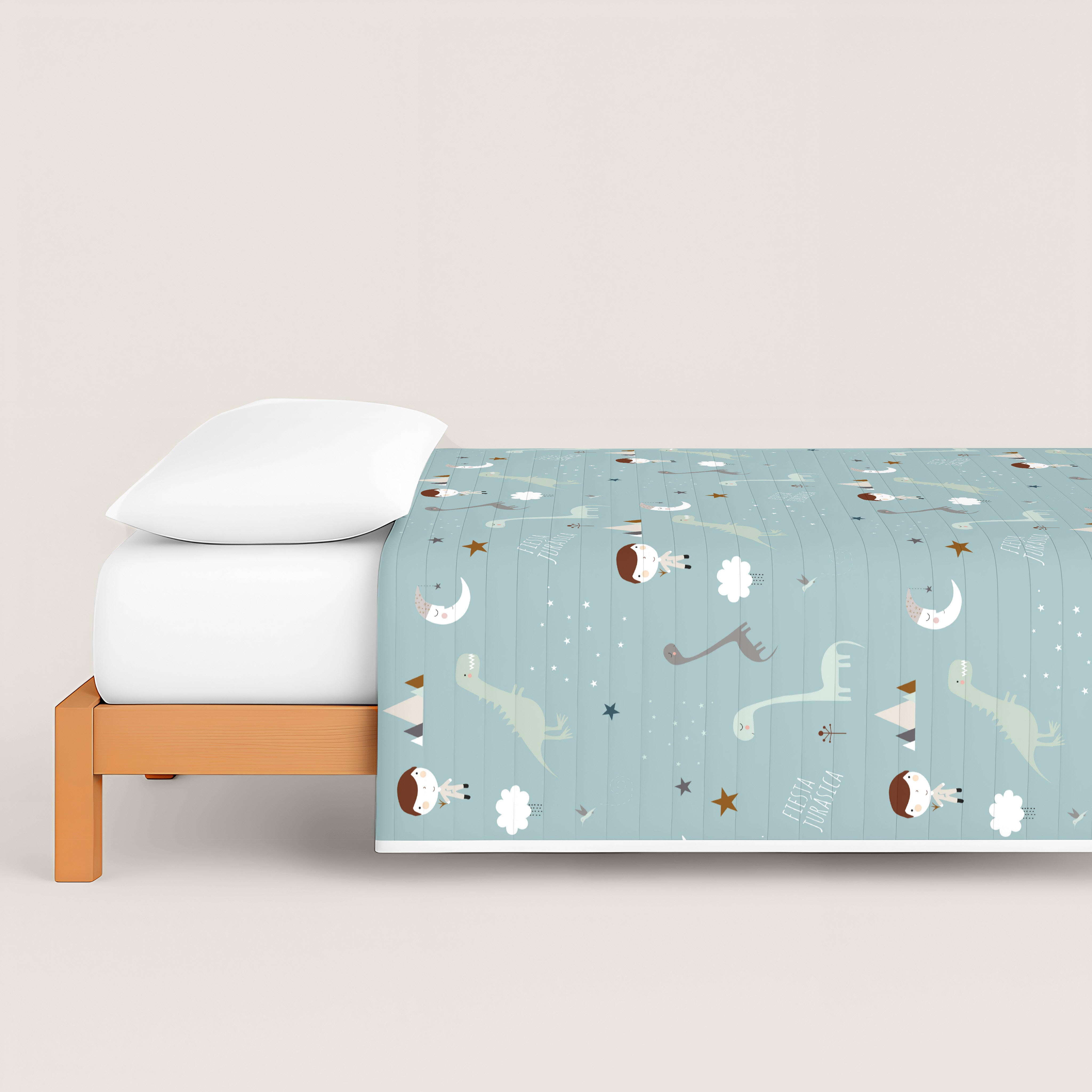 COLCHA BOUTI REVERSIBLE ESTAMPADA INFANTIL JURASIC GREEN 100% ALGODÓN