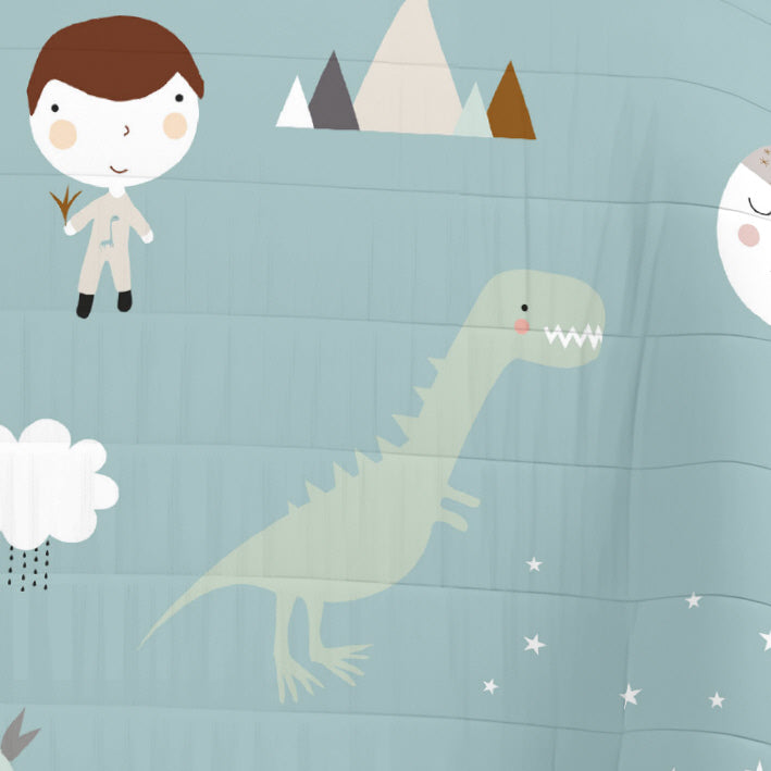 COLCHA BOUTI REVERSIBLE ESTAMPADA INFANTIL JURASIC GREEN 100% ALGODÓN