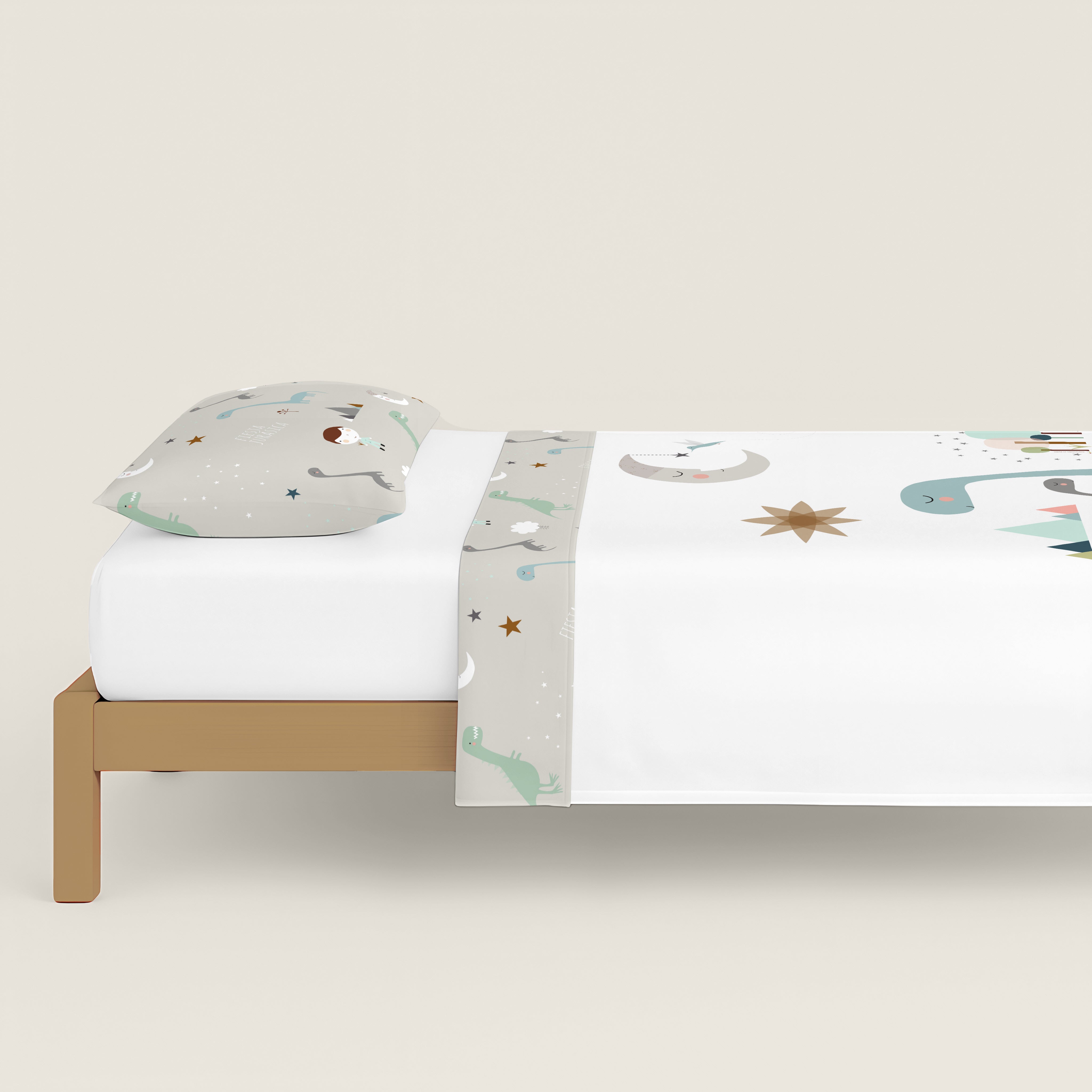 COPRIPIUMINO REVERSIBILE STAMPATO PER BAMBINI JURASSIC WHITE 100% COTONE