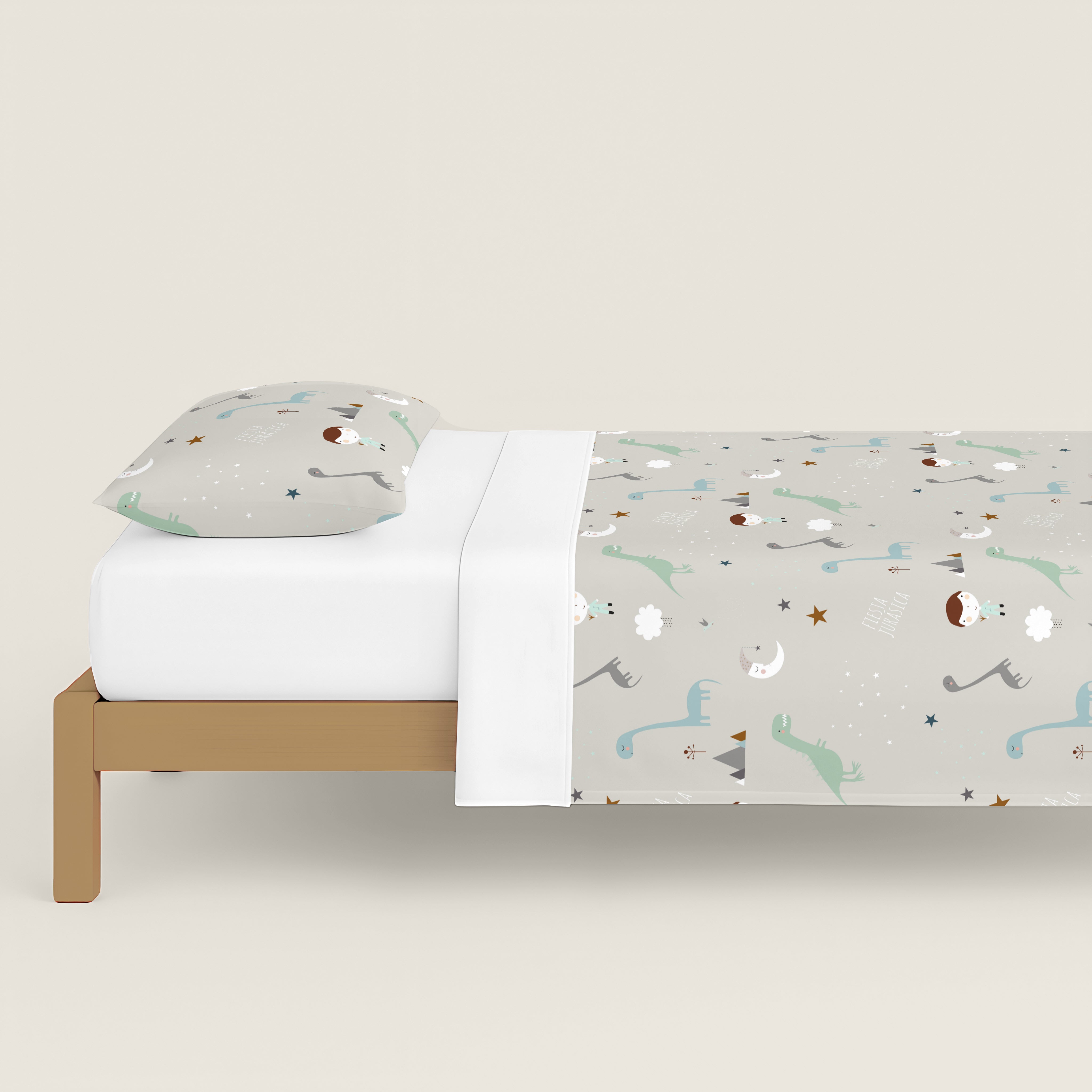 COPRIPIUMINO REVERSIBILE STAMPATO PER BAMBINI JURASSIC WHITE 100% COTONE