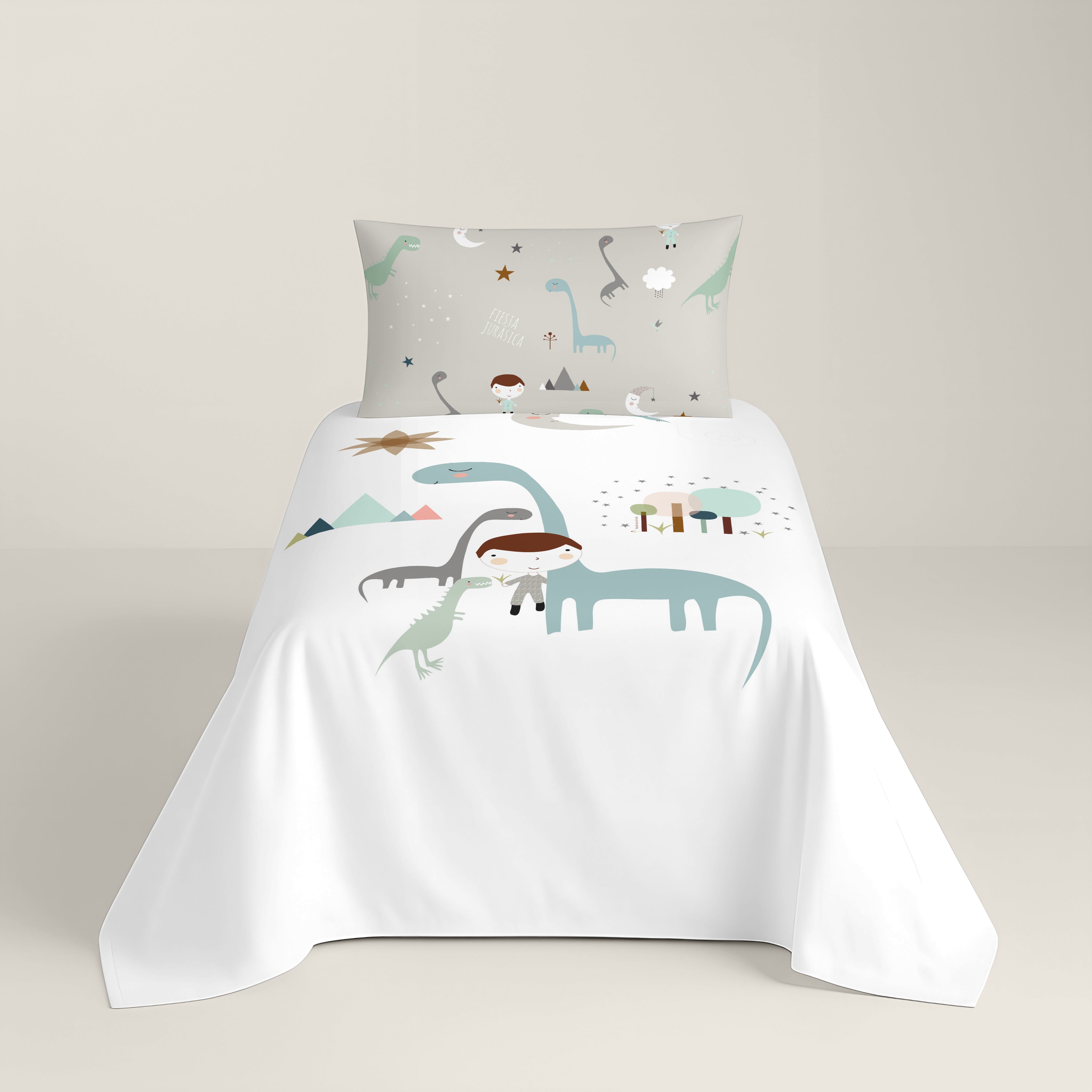 COPRIPIUMINO REVERSIBILE STAMPATO PER BAMBINI JURASSIC WHITE 100% COTONE