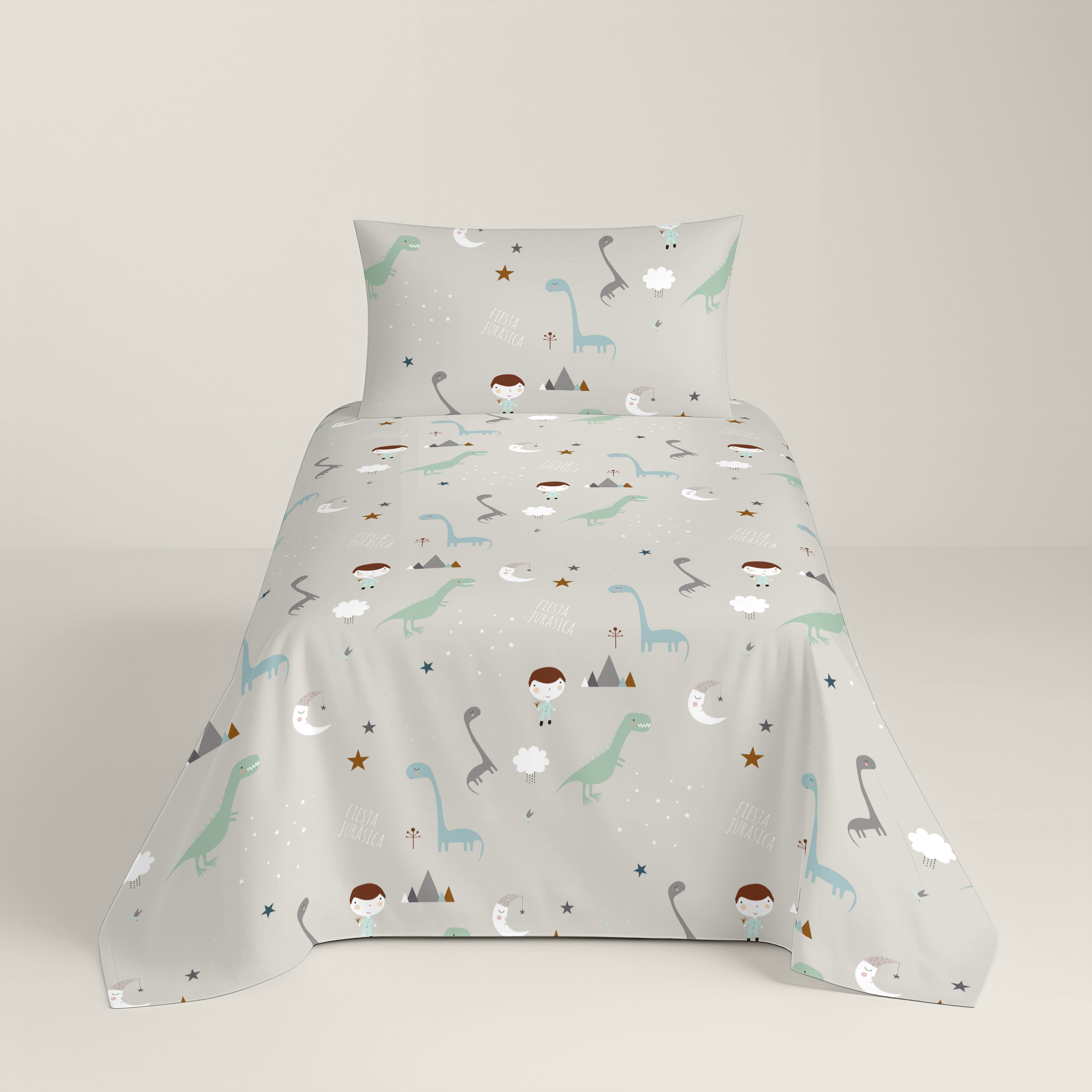 COPRIPIUMINO REVERSIBILE STAMPATO PER BAMBINI JURASSIC WHITE 100% COTONE