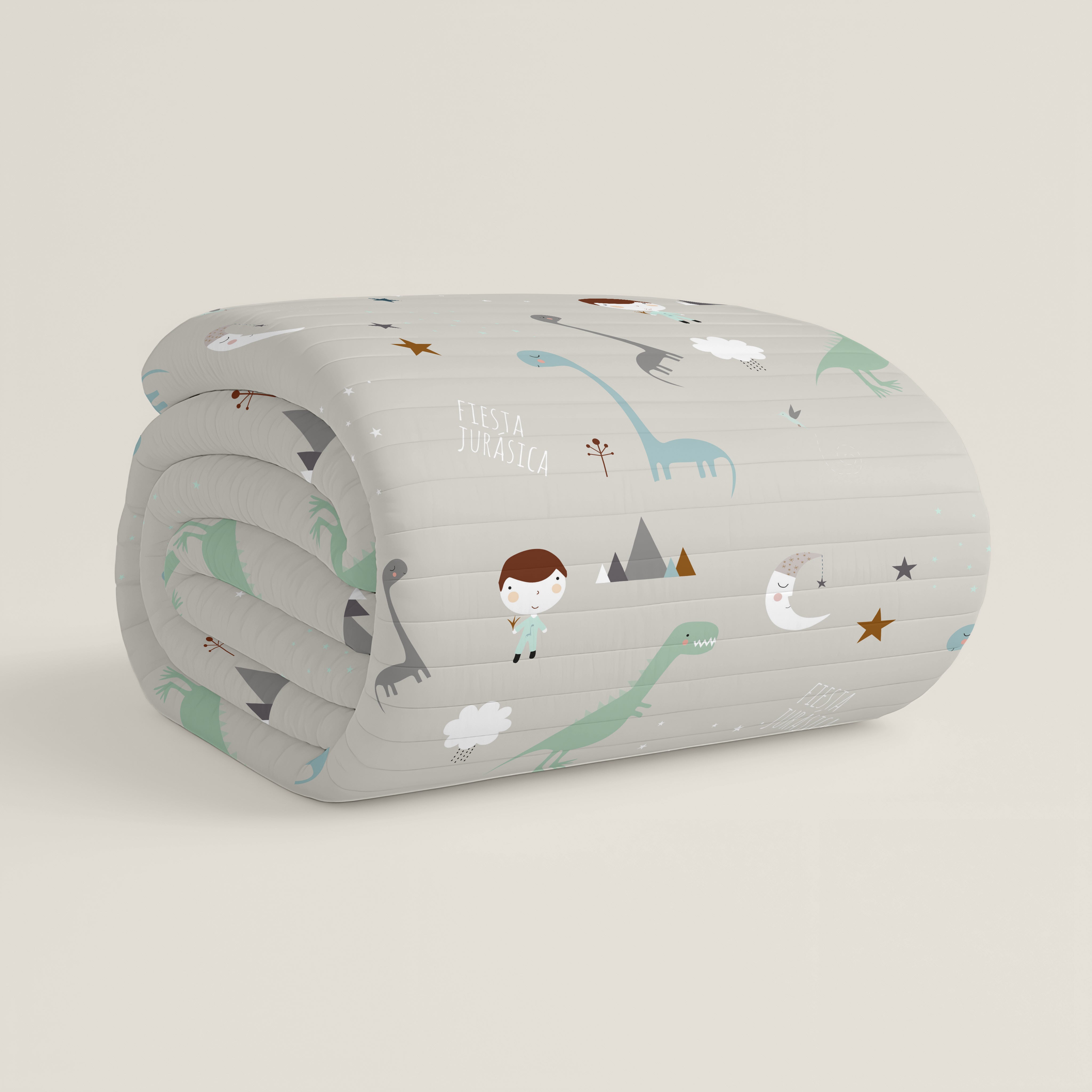 COPERTA BOUTI REVERSIBILE STAMPATA PER BAMBINI JURASSIC WHITE 100% COTONE