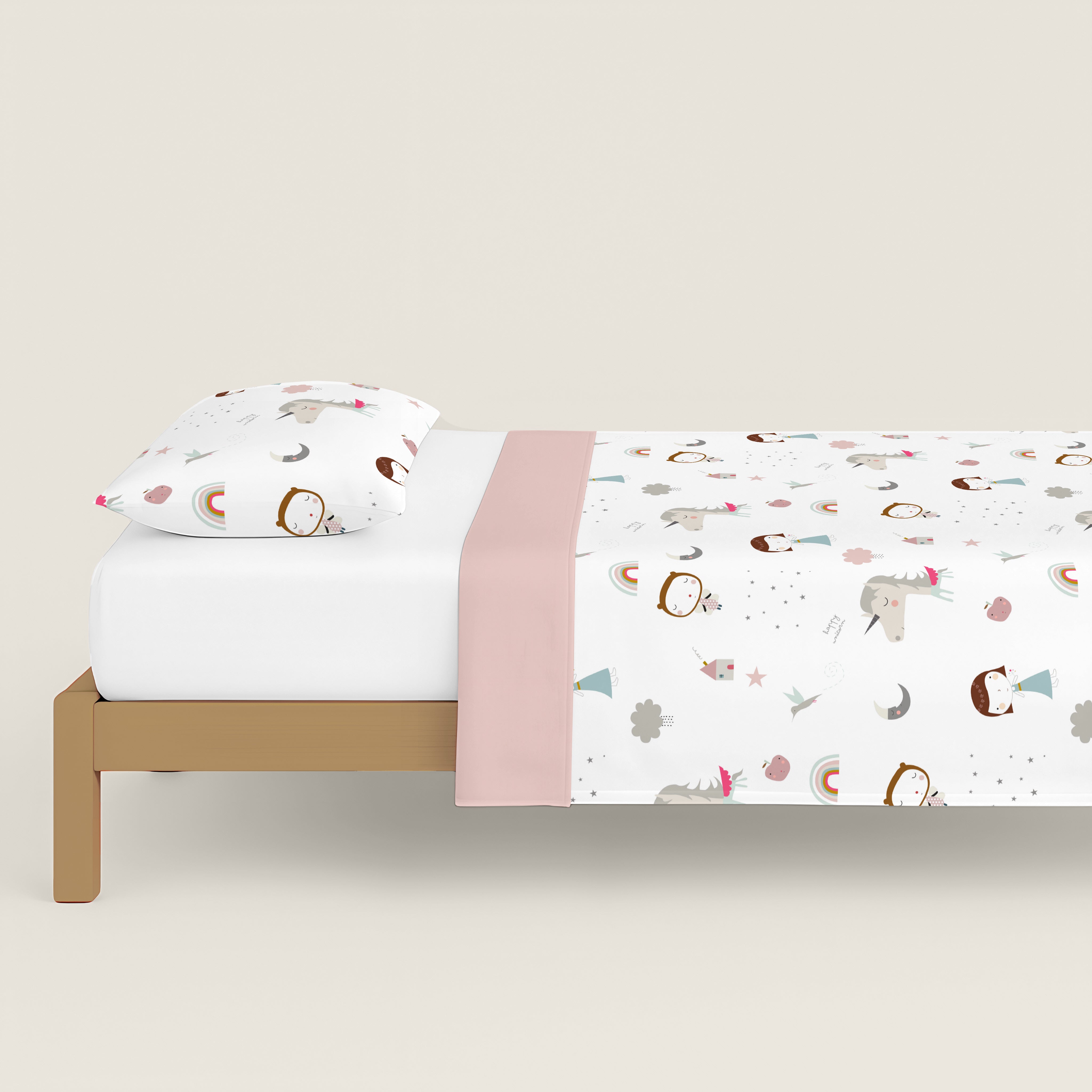 COPRIPIUMINO REVERSIBILE STAMPATO PER BAMBINI UNICORN PINK 100% COTONE