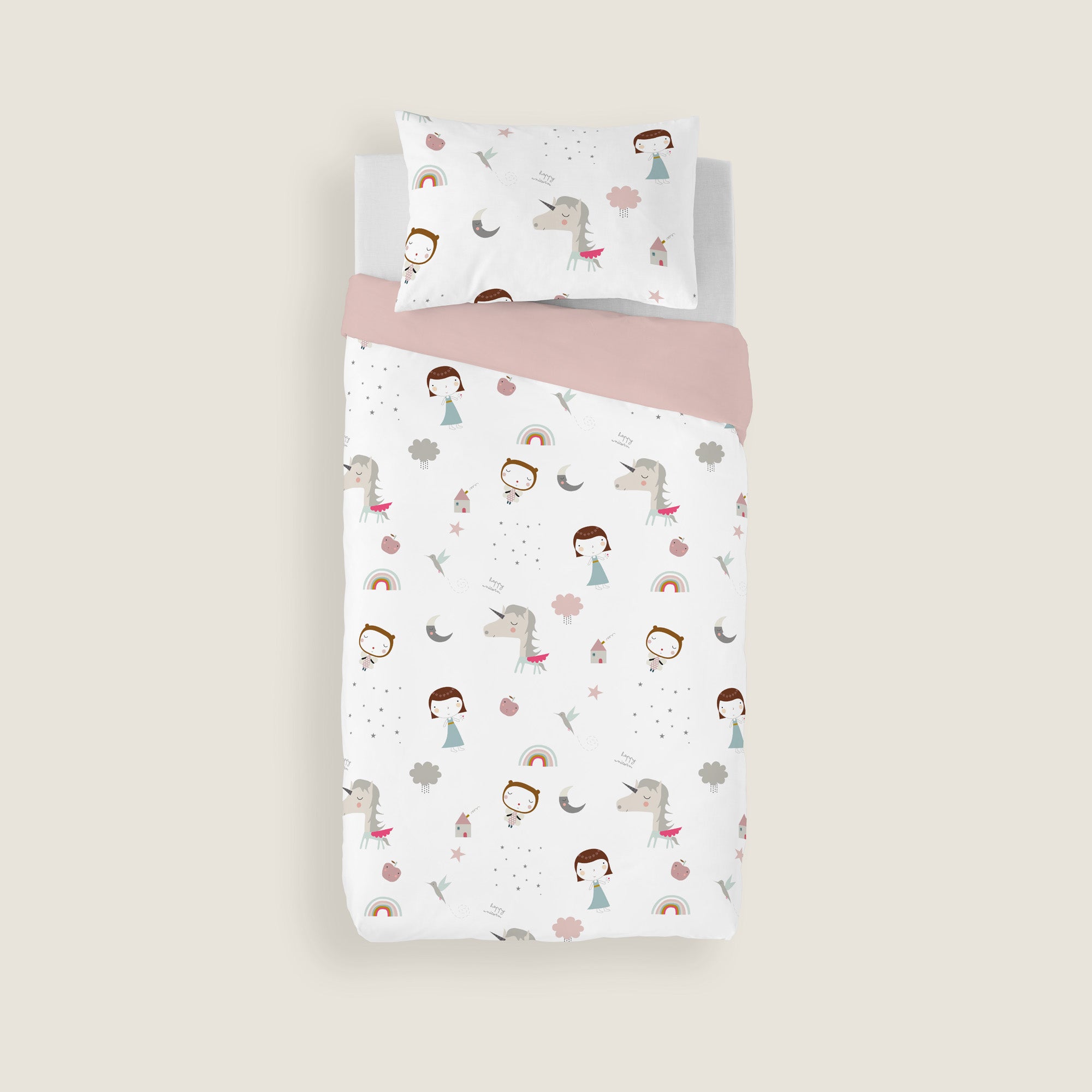 COPRIPIUMINO REVERSIBILE STAMPATO PER BAMBINI UNICORN PINK 100% COTONE