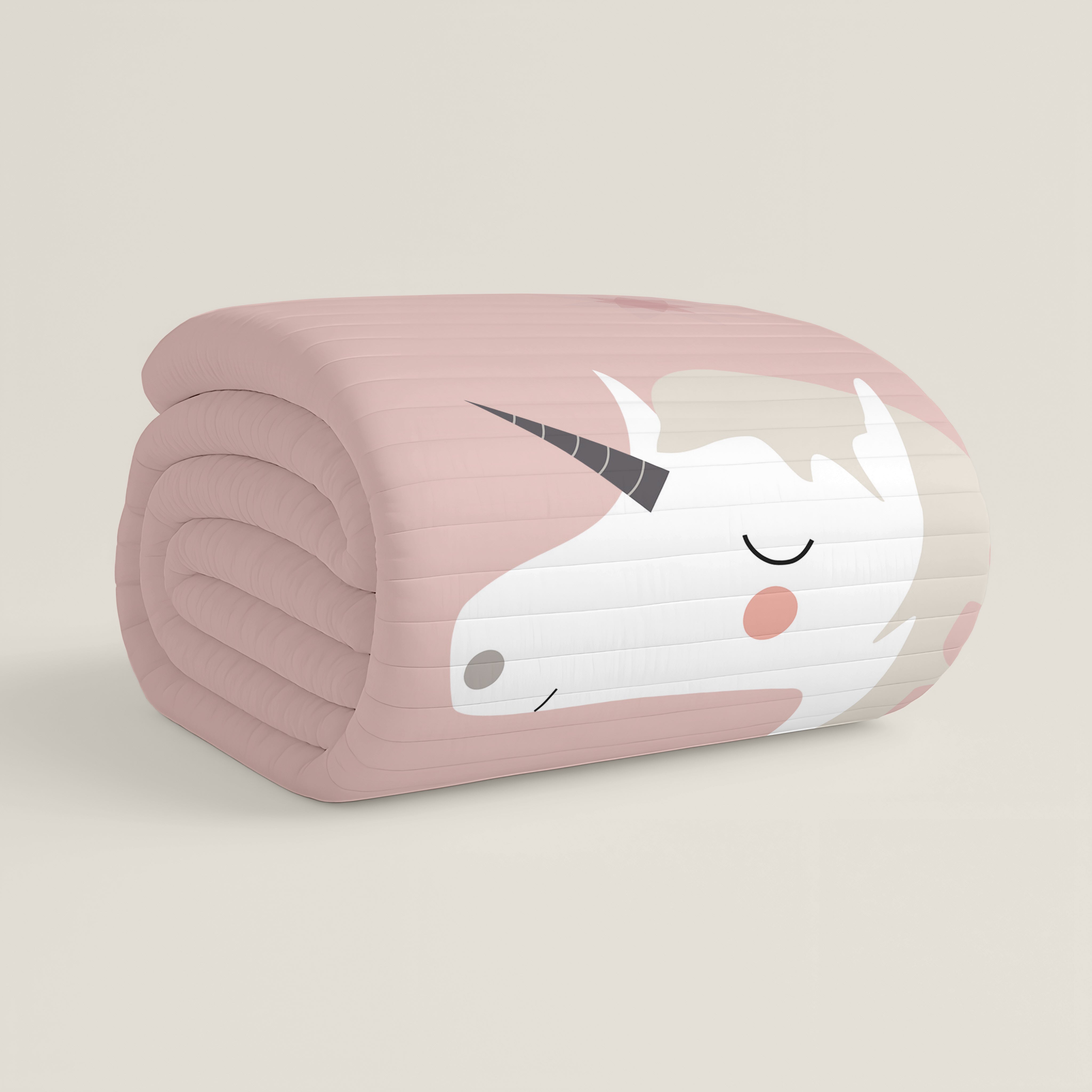 COPRILETTO TRAPUNTATO REVERSIBILE STAMPA BAMBINA UNICORNO ROSA 100% COTONE