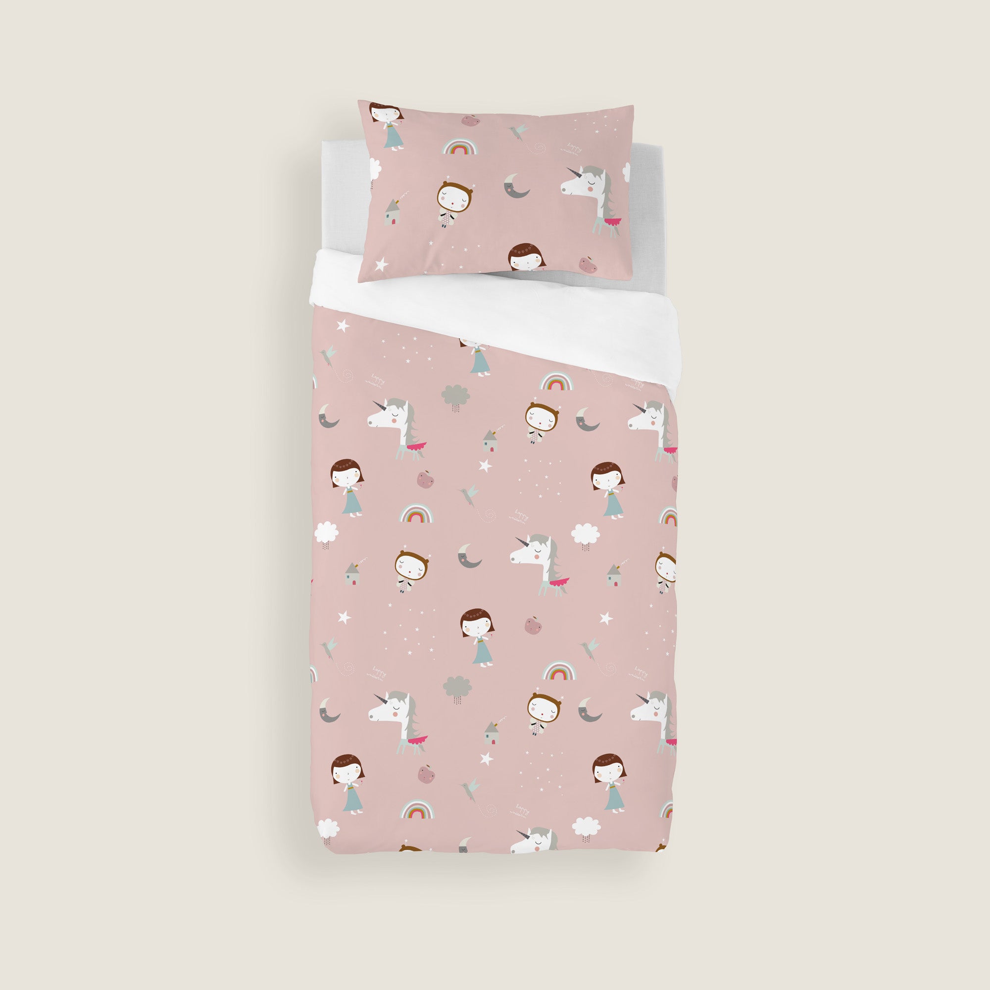 COPRIPIUMINO REVERSIBILE STAMPATO PER BAMBINI UNICORN WHITE 100% COTONE