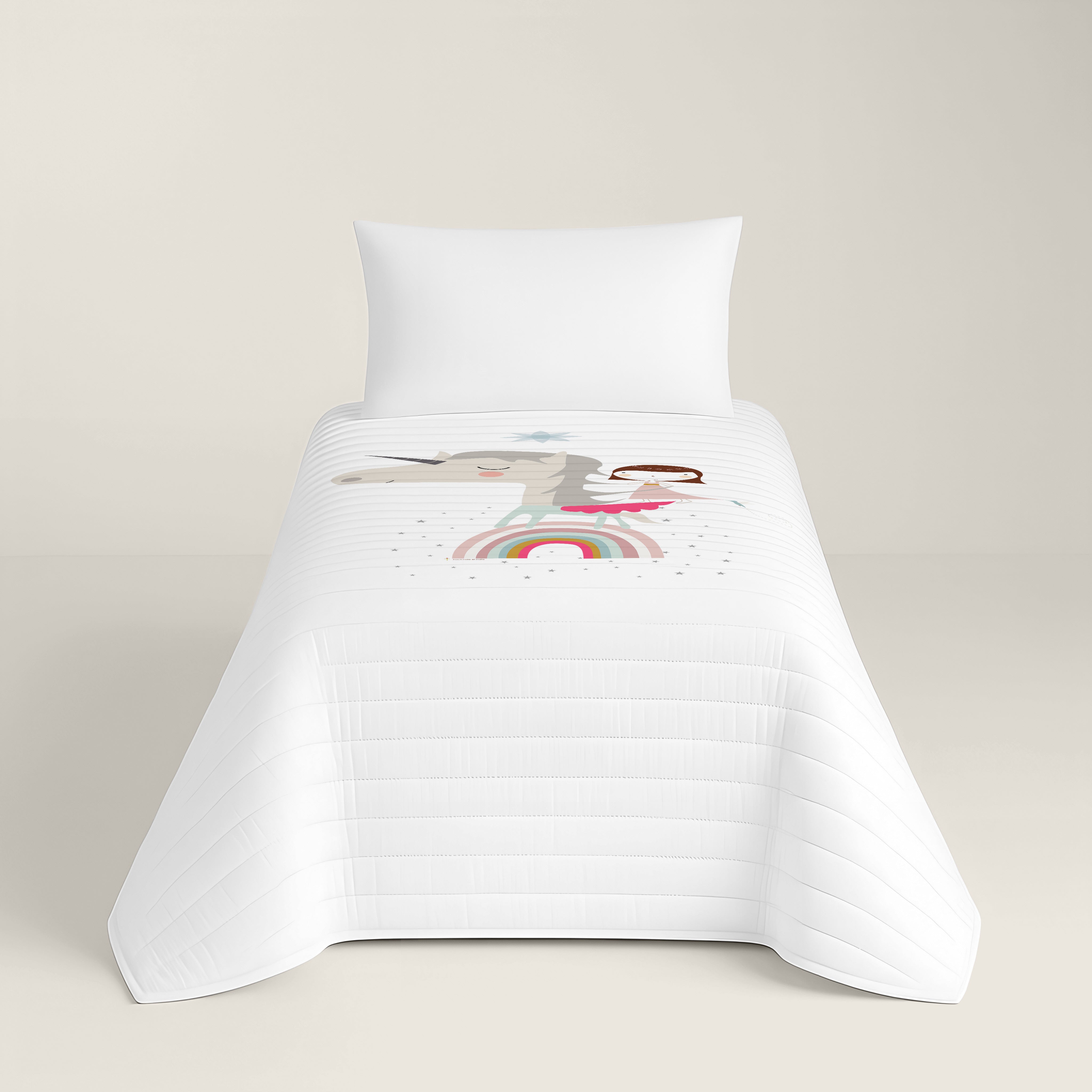 COPERTA BOUTI REVERSIBILE STAMPATA PER BAMBINI UNICORN WHITE 100% COTONE