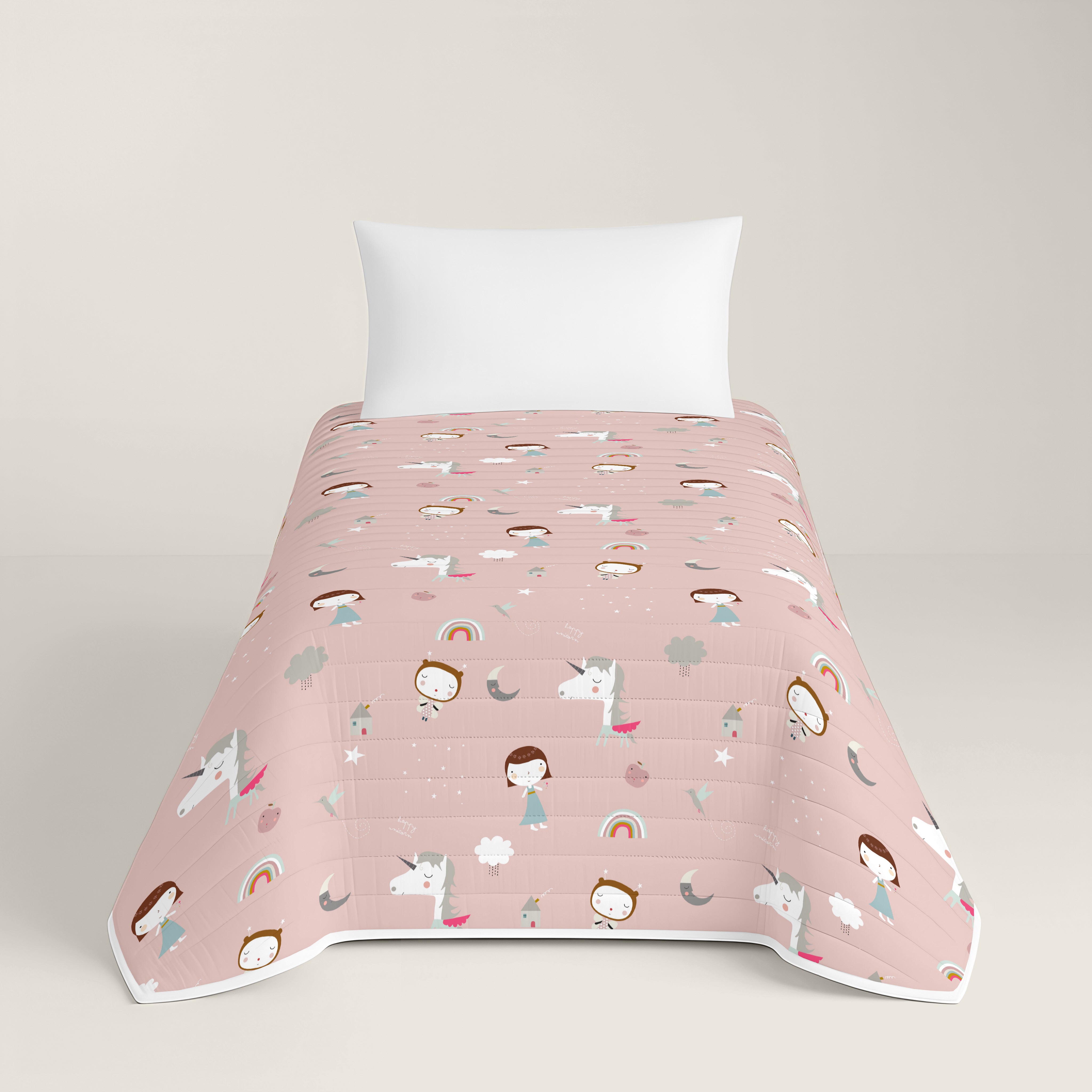 COPERTA BOUTI REVERSIBILE STAMPATA PER BAMBINI UNICORN WHITE 100% COTONE