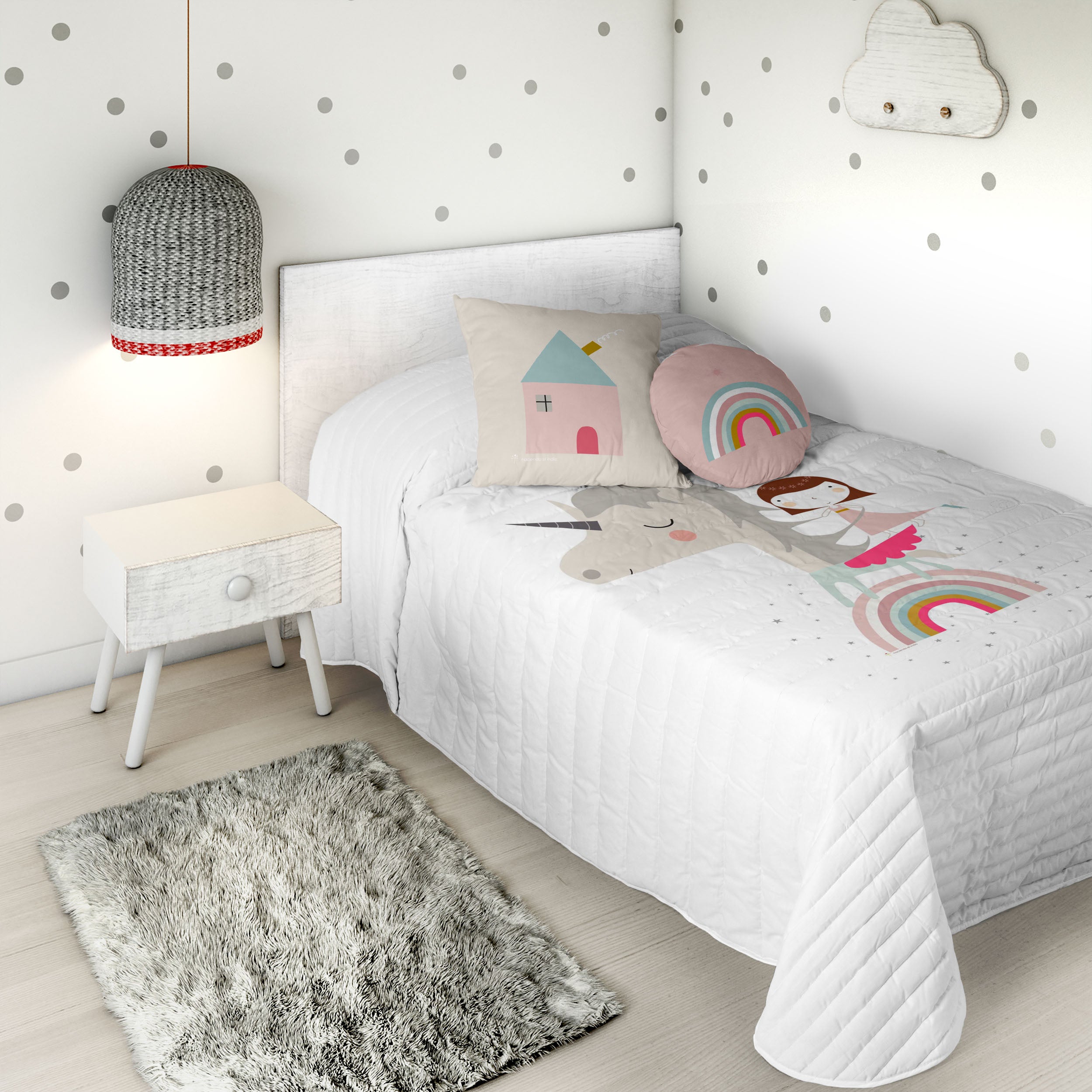COPERTA BOUTI REVERSIBILE STAMPATA PER BAMBINI UNICORN WHITE 100% COTONE