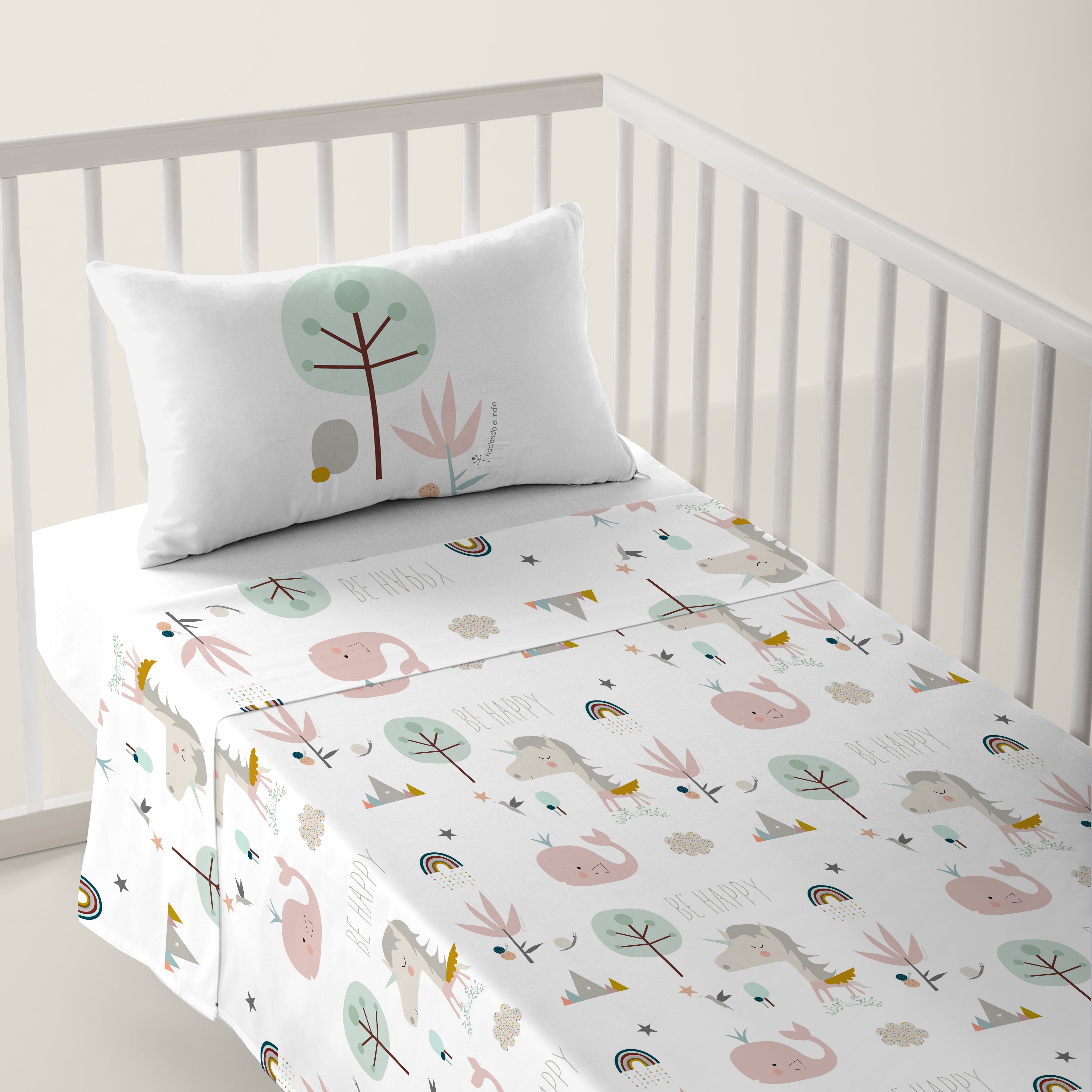 JUEGO DE SÁBANAS CUNA BEBÉ RAINBOWLAND 100% ALGODÓN
