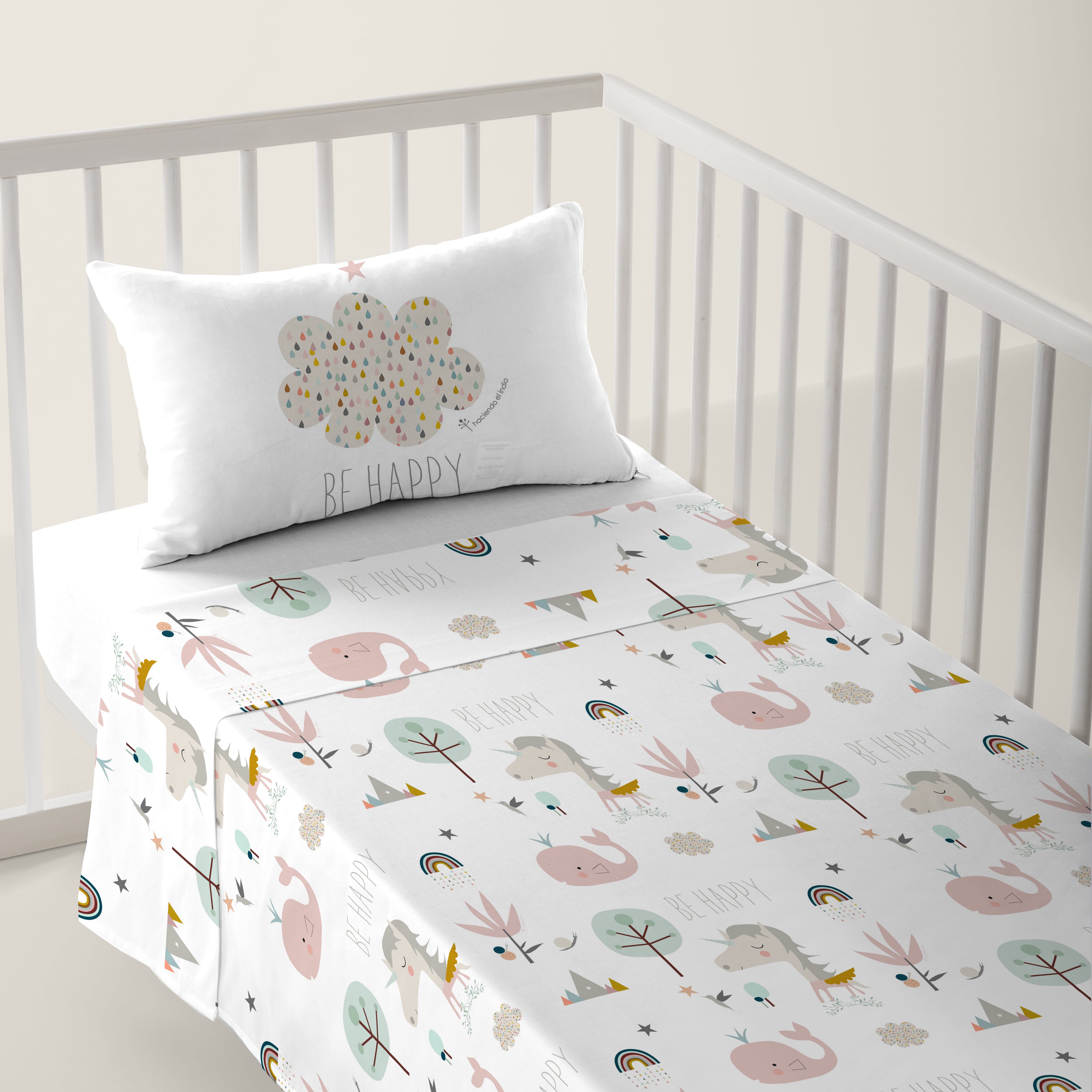 JUEGO DE SÁBANAS CUNA BEBÉ RAINBOWLAND 100% ALGODÓN