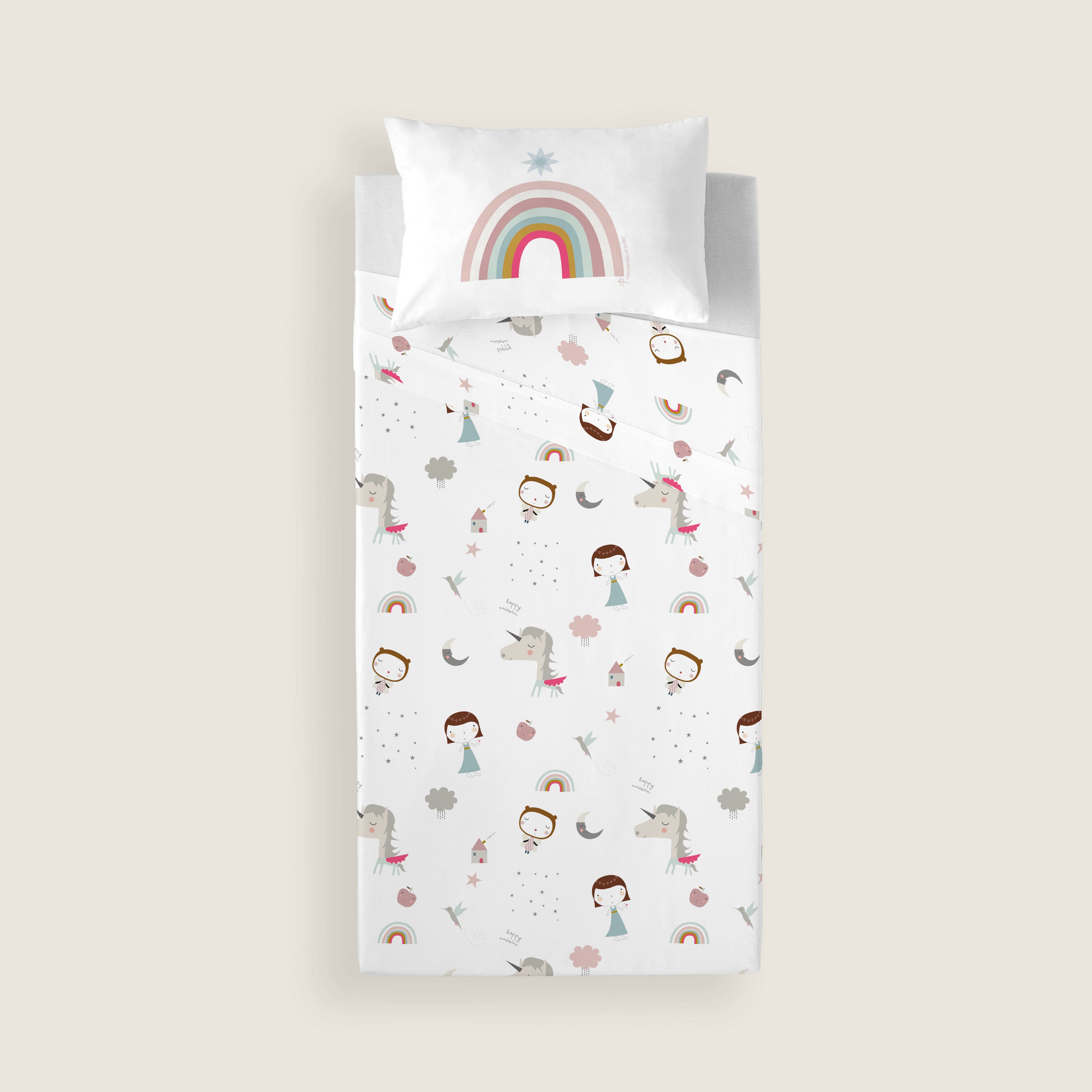 JUEGO DE SÁBANAS CUNA BEBÉ UNICORN PINK B 100% ALGODÓN
