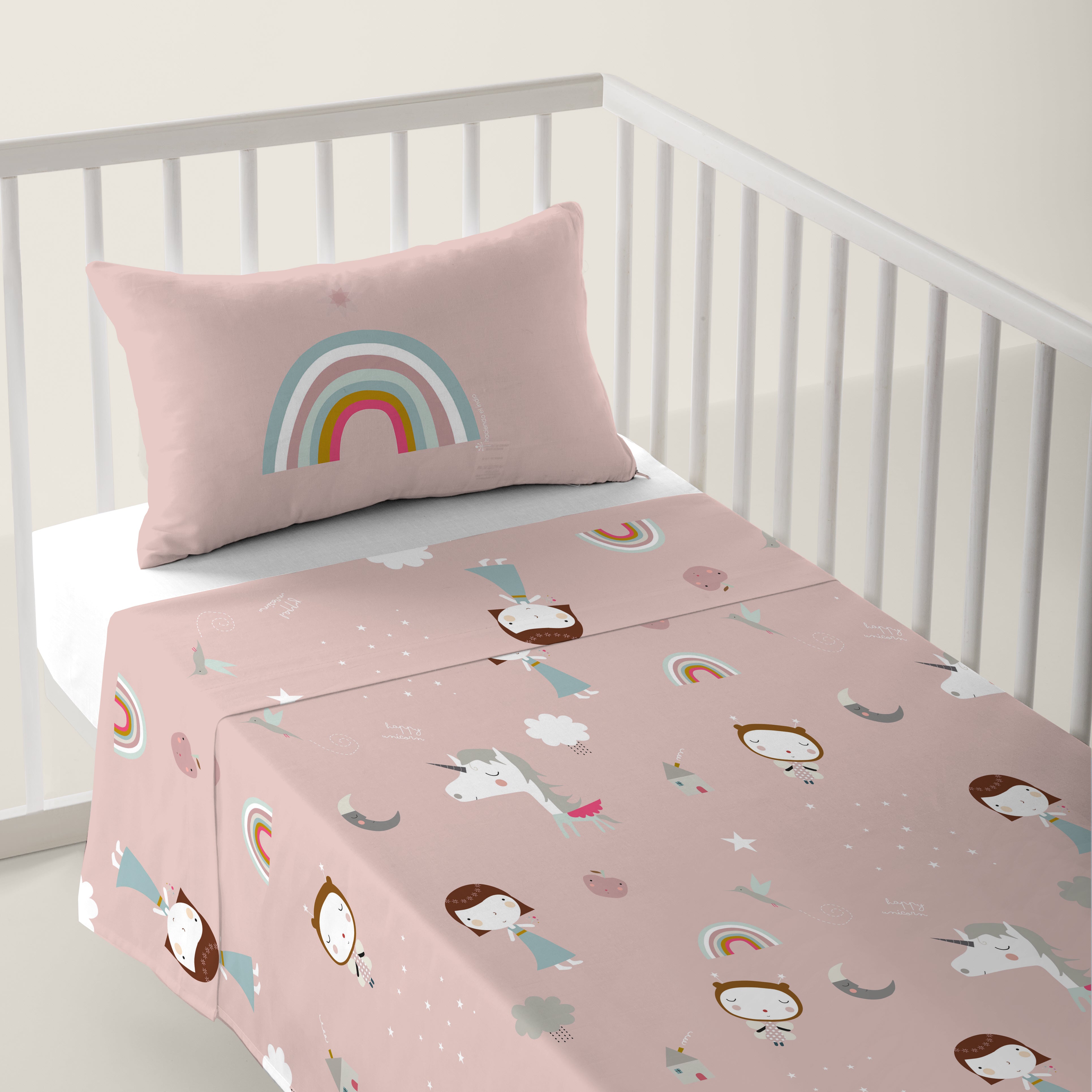 JUEGO DE SÁBANAS CUNA BEBÉ UNICORN WHITE B 100% ALGODÓN