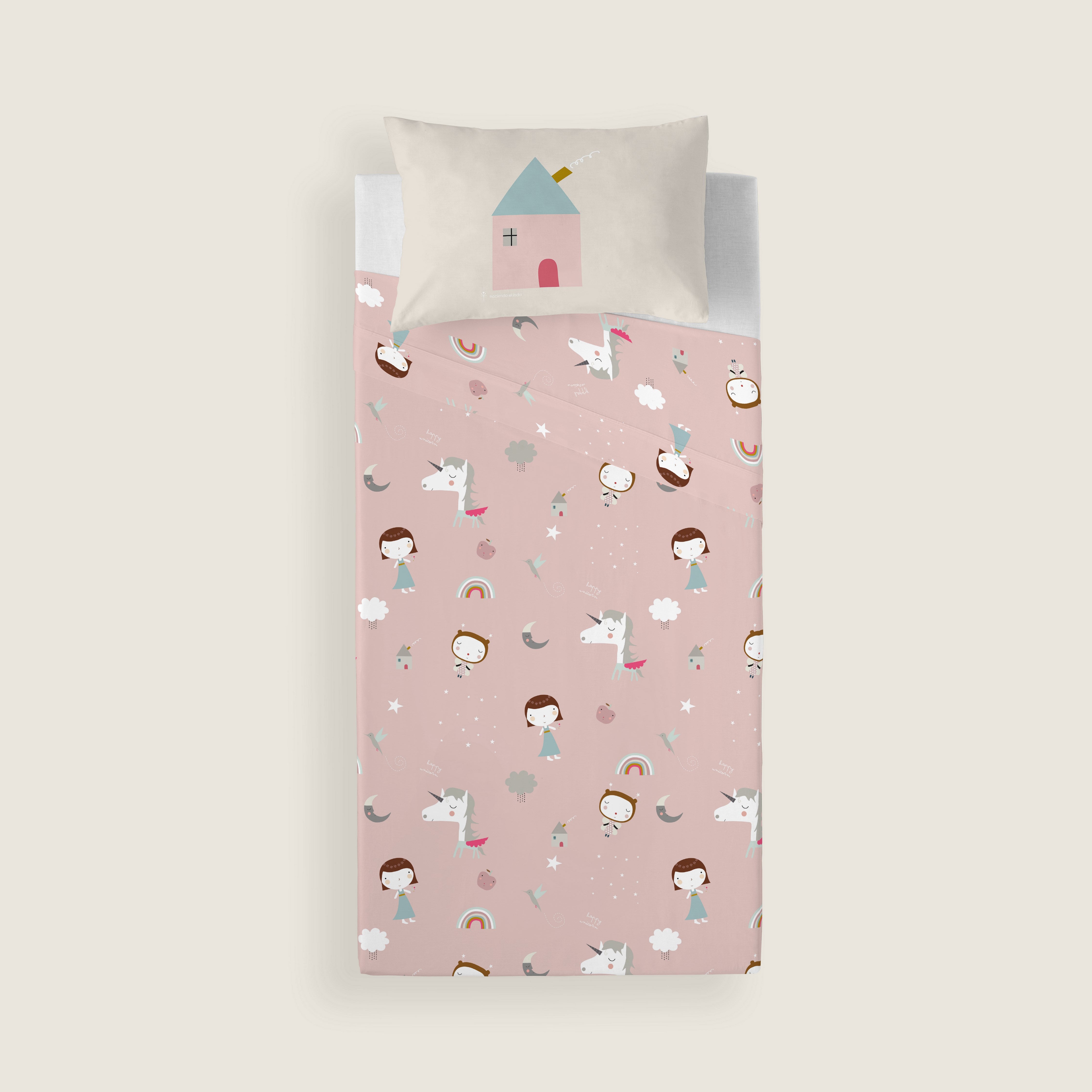 JUEGO DE SÁBANAS CUNA BEBÉ UNICORN WHITE B 100% ALGODÓN