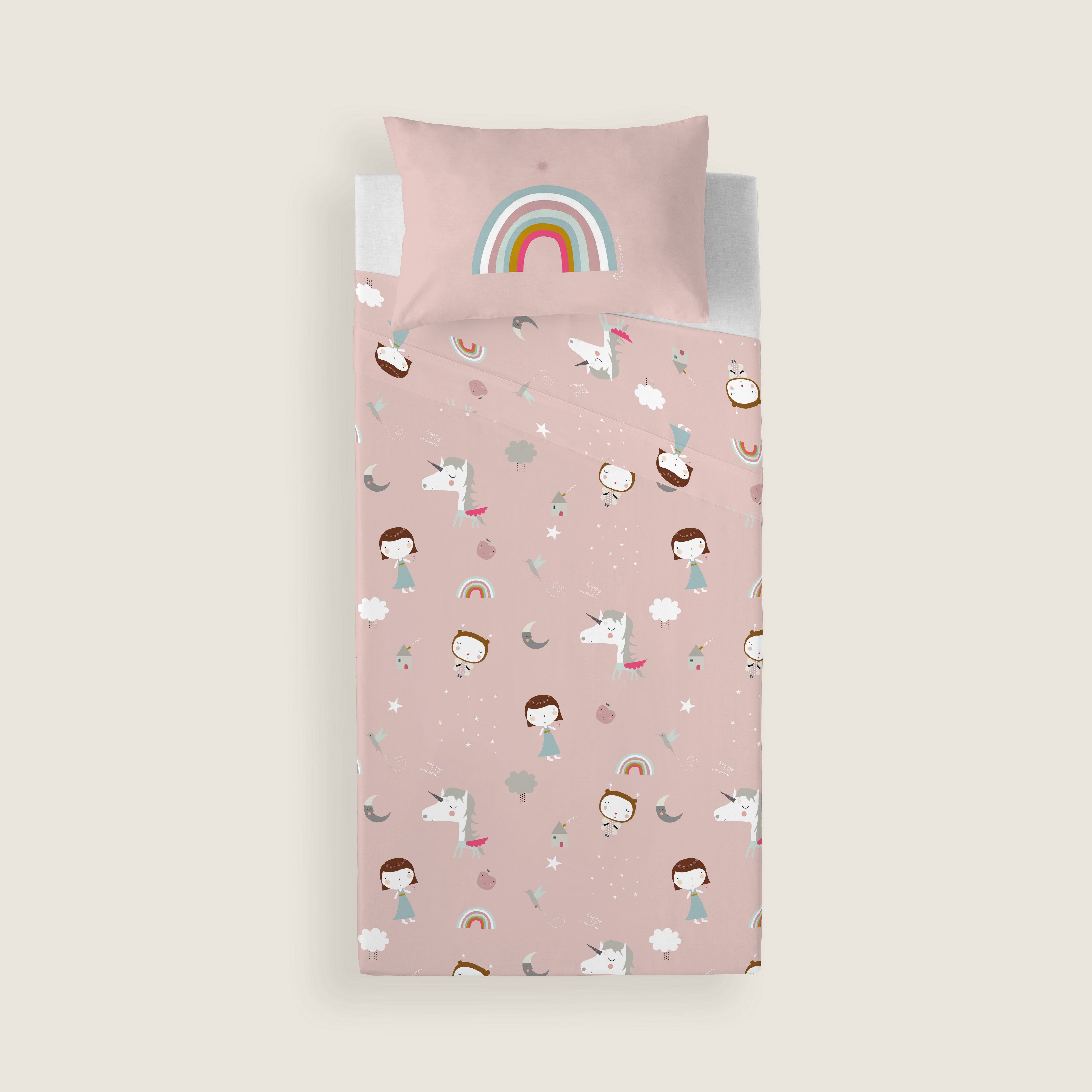 JUEGO DE SÁBANAS CUNA BEBÉ UNICORN WHITE B 100% ALGODÓN