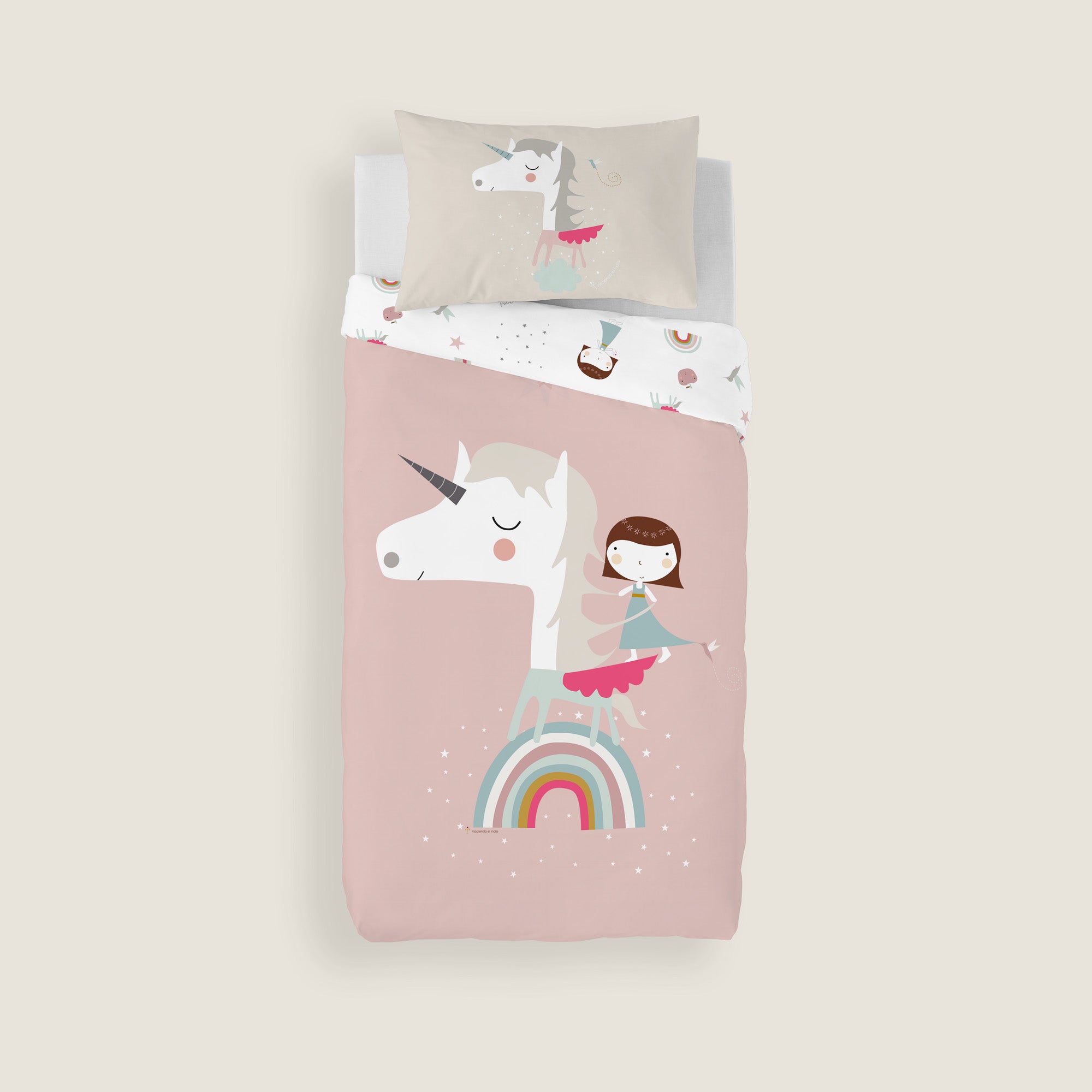 FUNDA NÓRDICA REVERSIBLE CUNA BEBÉ UNICORN PINK 100% ALGODÓN