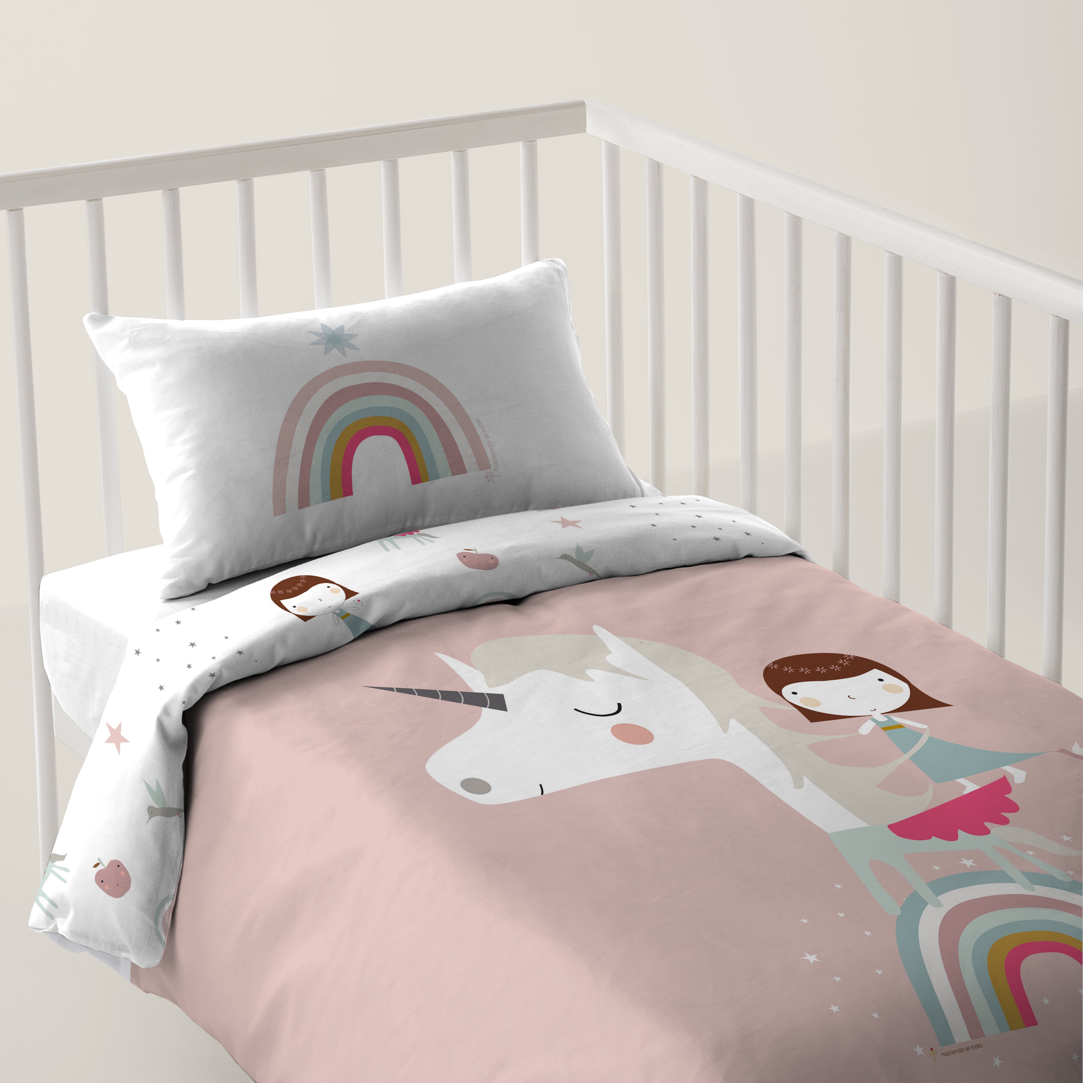 FUNDA NÓRDICA REVERSIBLE CUNA BEBÉ UNICORN PINK 100% ALGODÓN