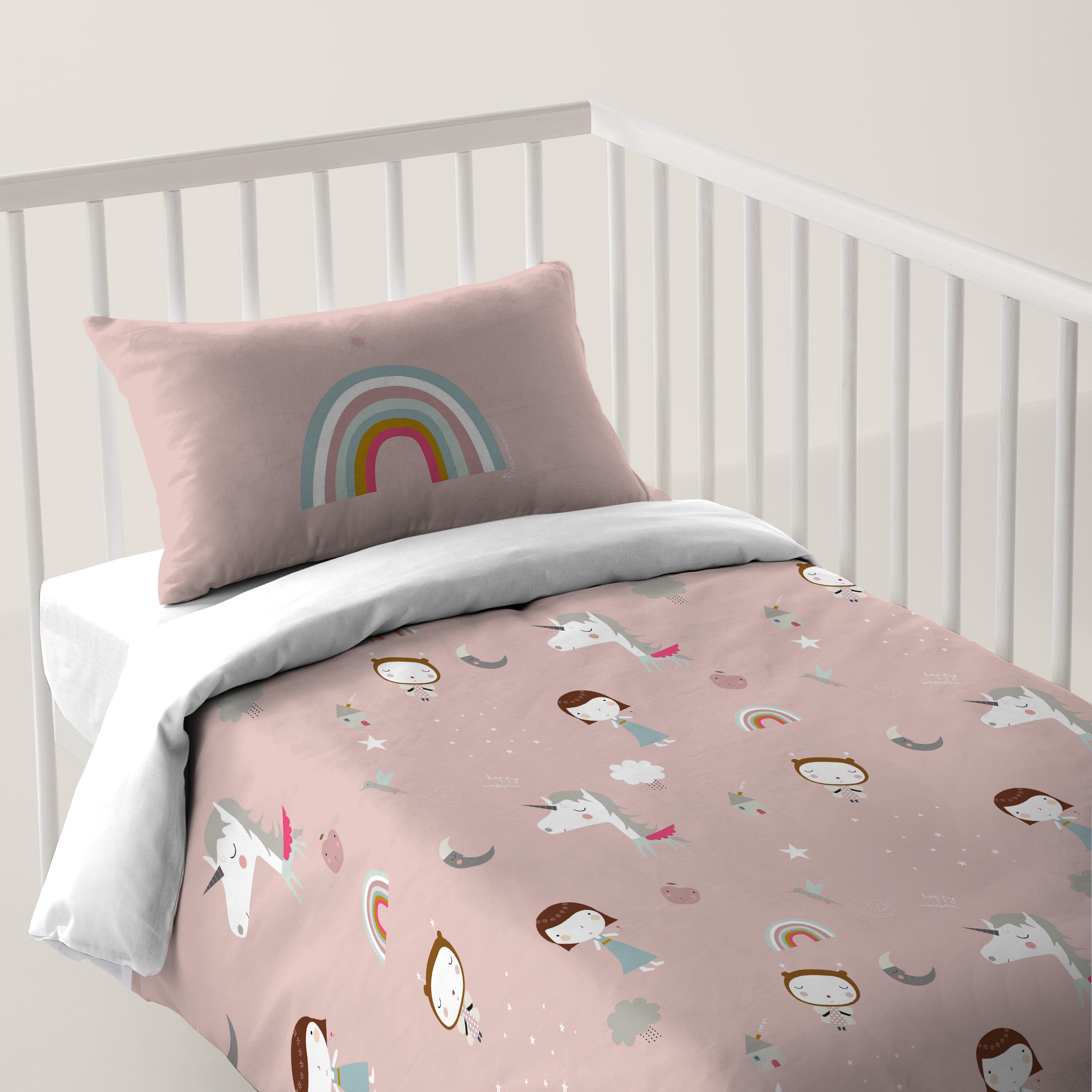 FUNDA NÓRDICA REVERSIBLE CUNA BEBÉ UNICORN WHITE 100% ALGODÓN