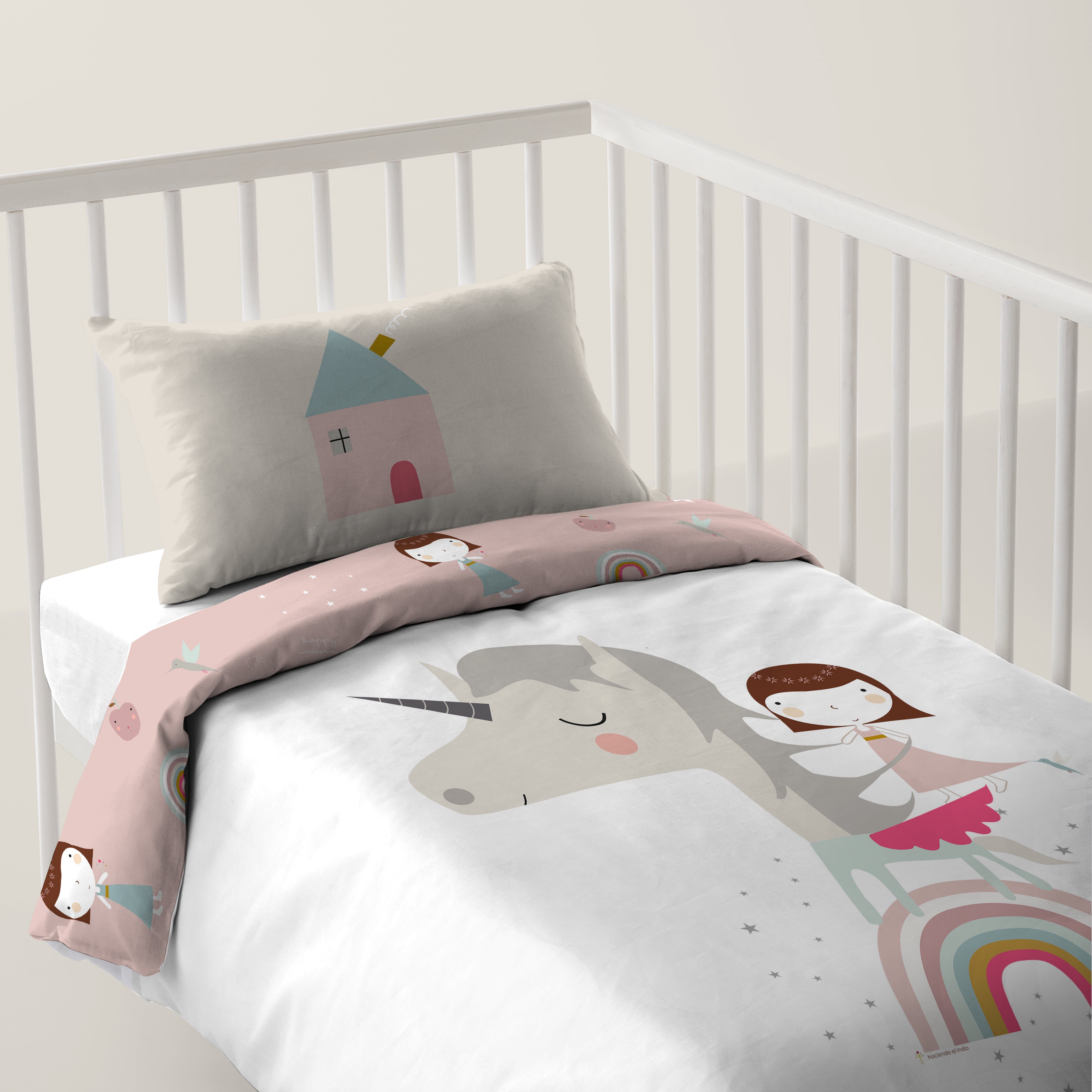 FUNDA NÓRDICA REVERSIBLE CUNA BEBÉ UNICORN WHITE 100% ALGODÓN