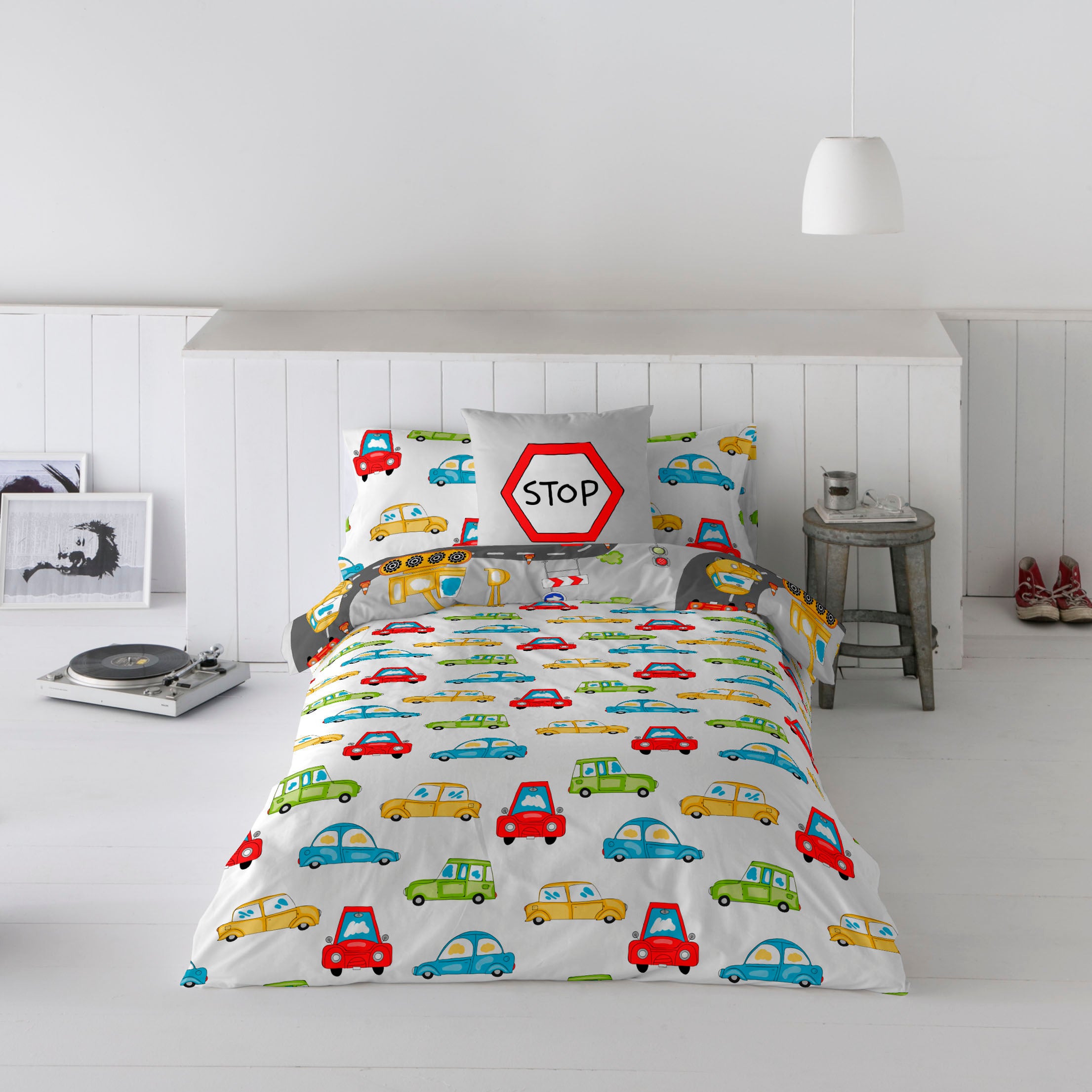 FUNDA NÓRDICA REVERSIBLE ESTAMPADA INFANTIL SCALEXTRIC 100% ALGODÓN