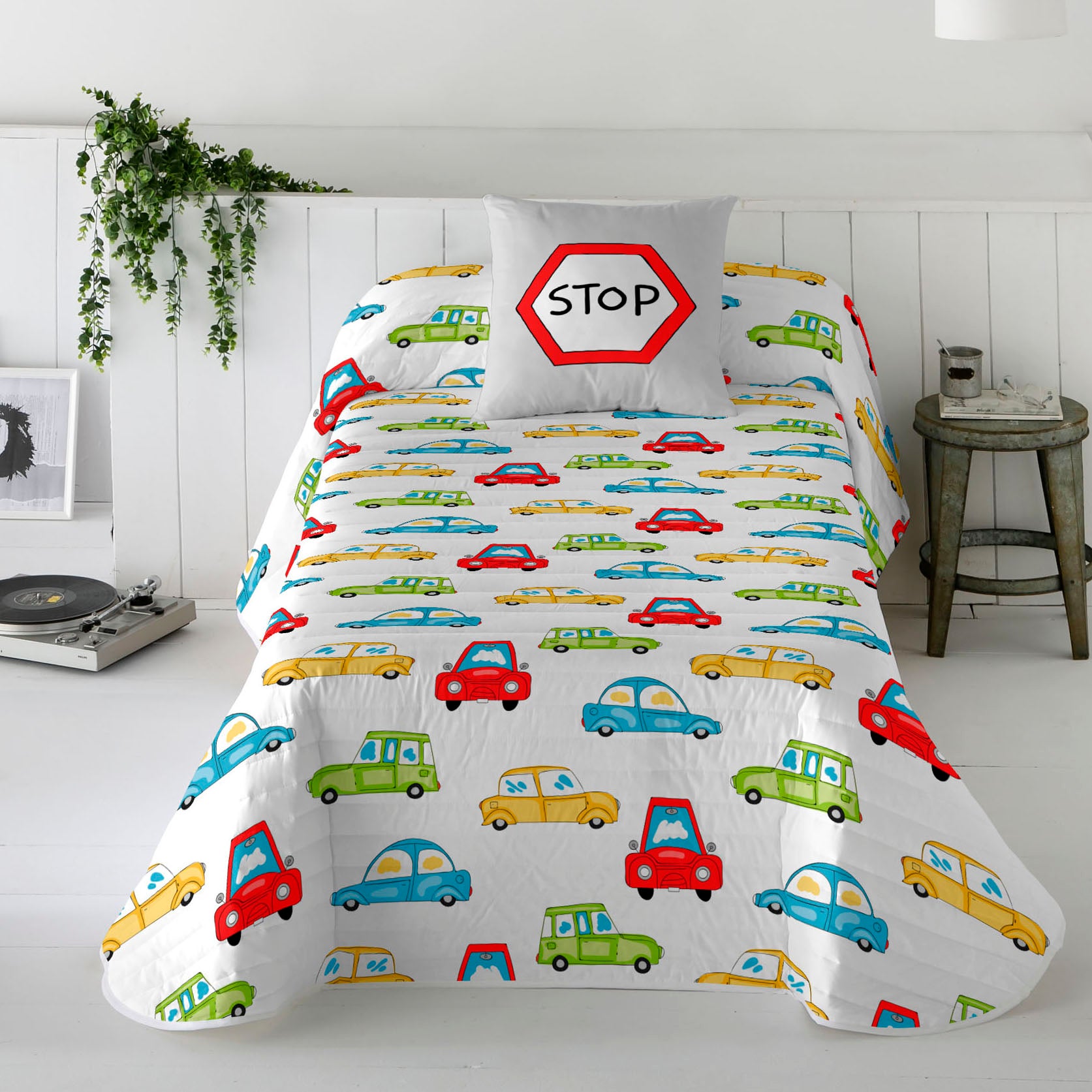 COLCHA BOUTI REVERSIBLE ESTAMPADA INFANTIL SCALEXTRIC 100% ALGODÓN