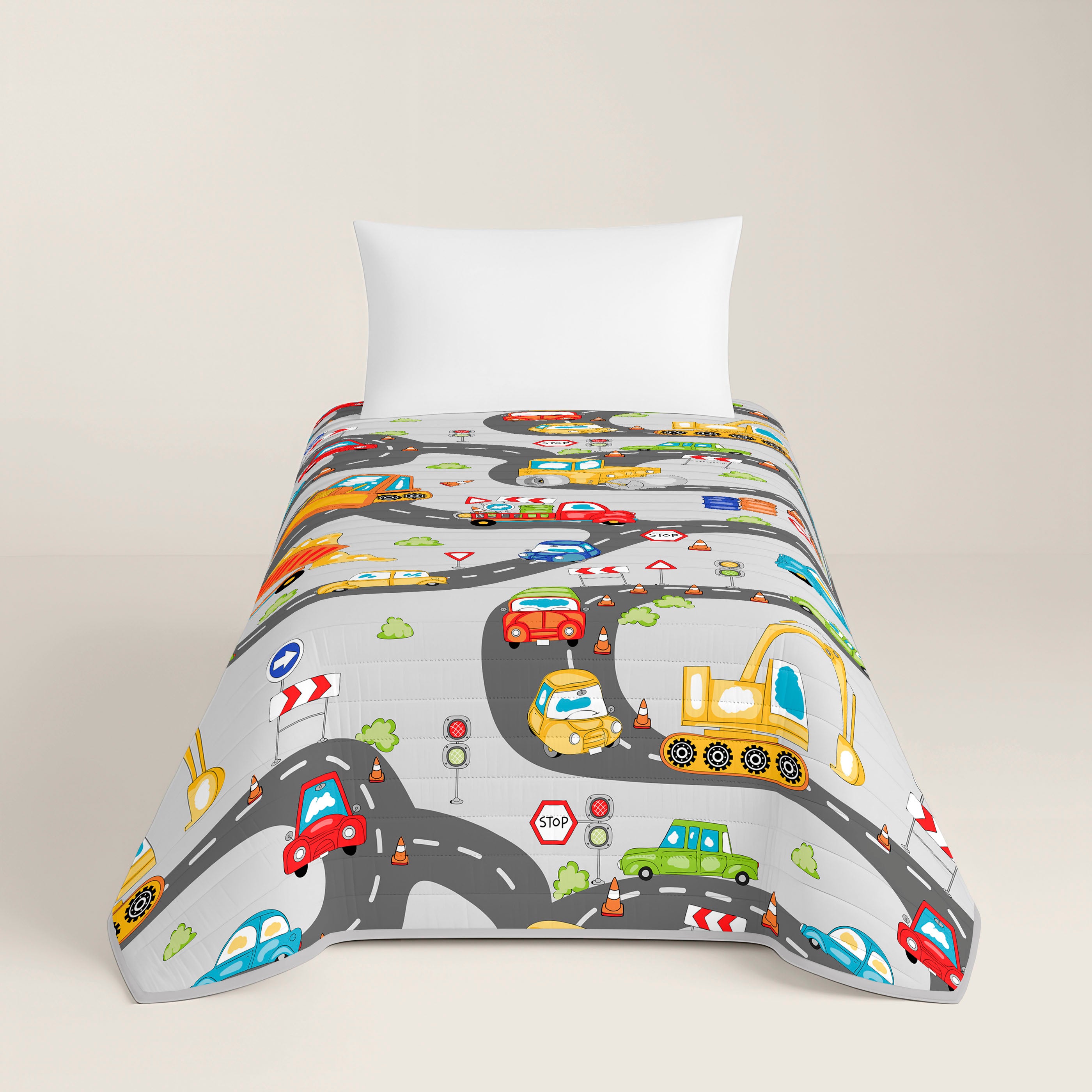 COLCHA BOUTI REVERSIBLE ESTAMPADA INFANTIL SCALEXTRIC 100% ALGODÓN