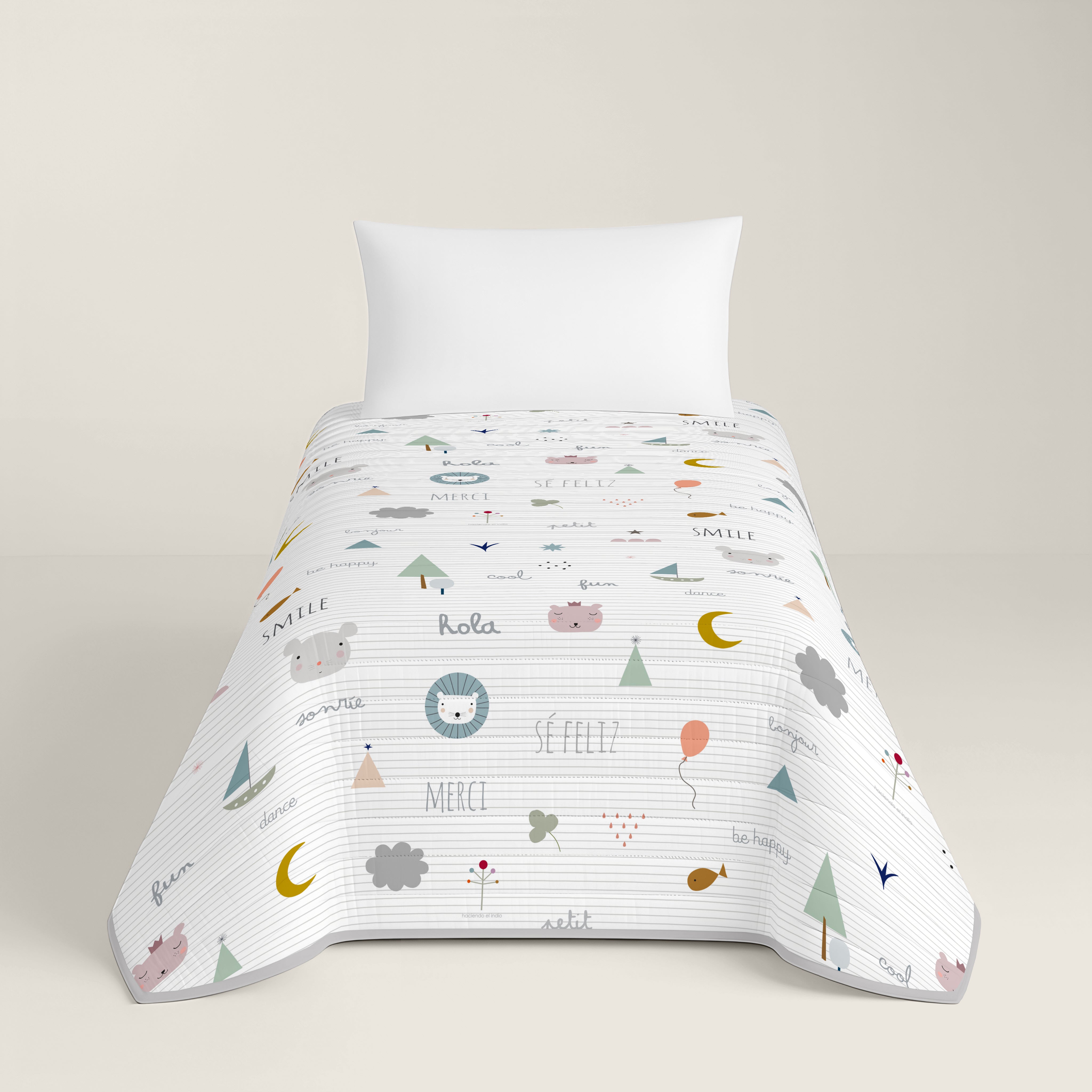 COLCHA BOUTI ESTAMPADA INFANTIL SE FELIZ 100% ALGODÓN