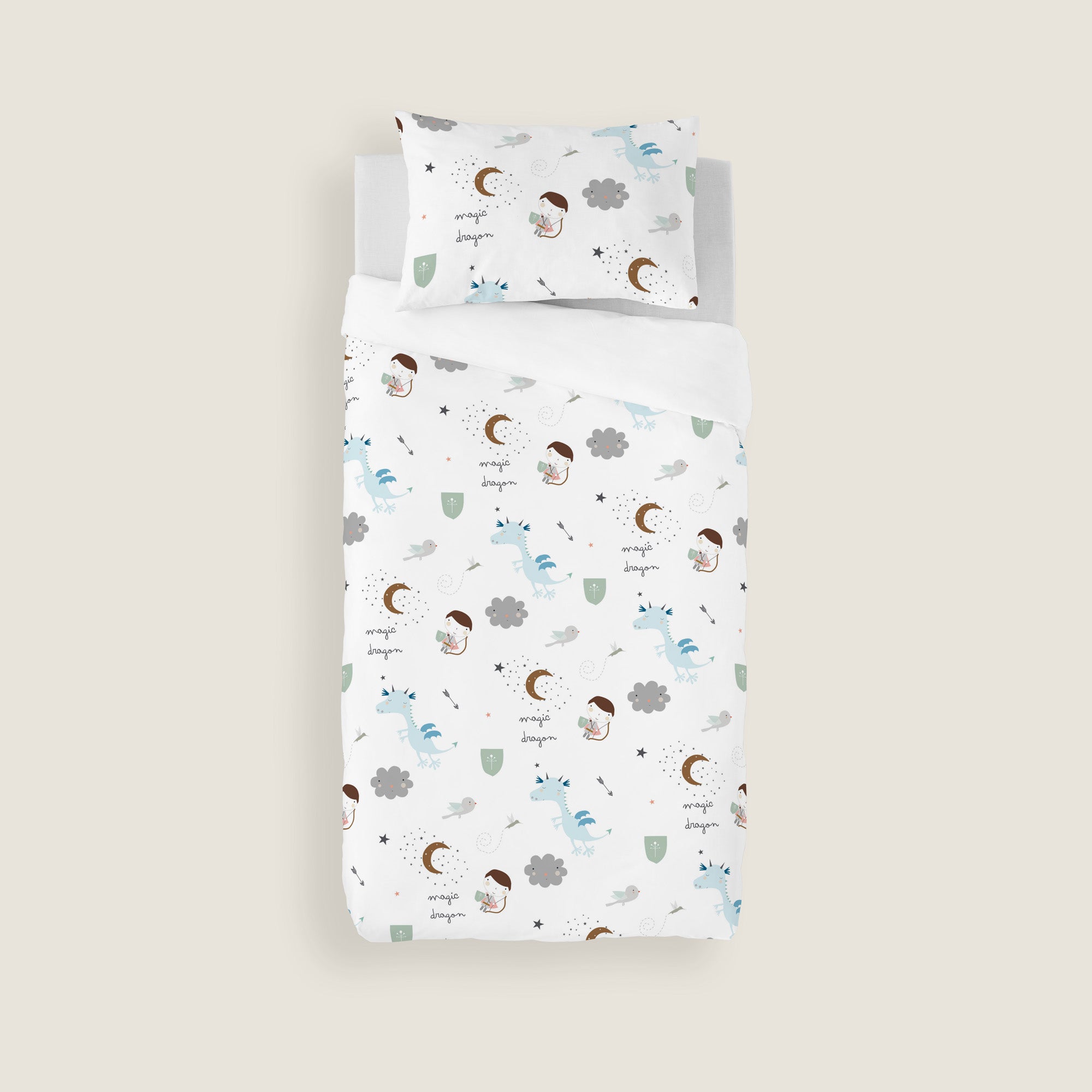 COPRIPIUMINO REVERSIBILE STAMPATO PER BAMBINI MAGIC DRAGON 100% COTONE