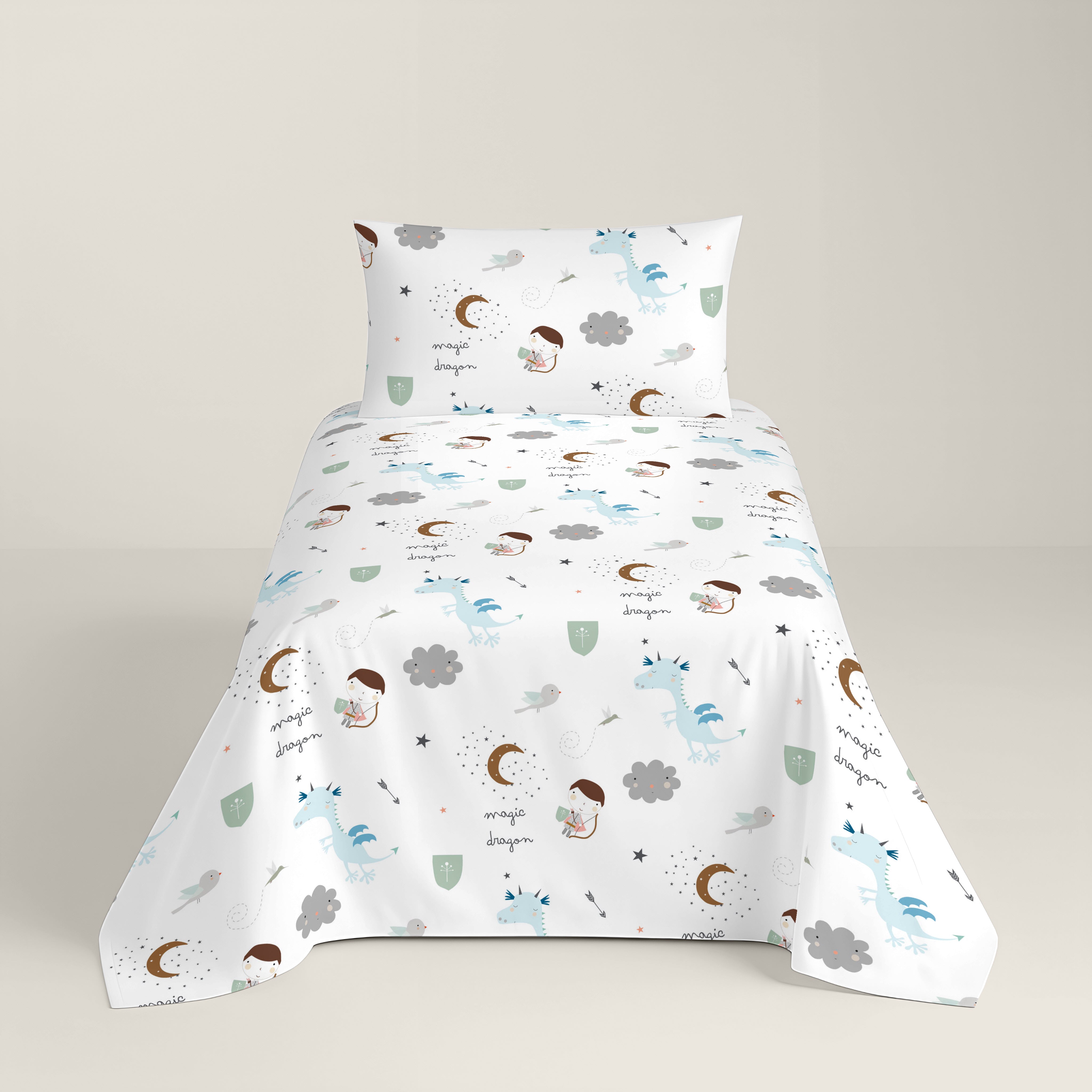 COPRIPIUMINO REVERSIBILE STAMPATO PER BAMBINI MAGIC DRAGON 100% COTONE