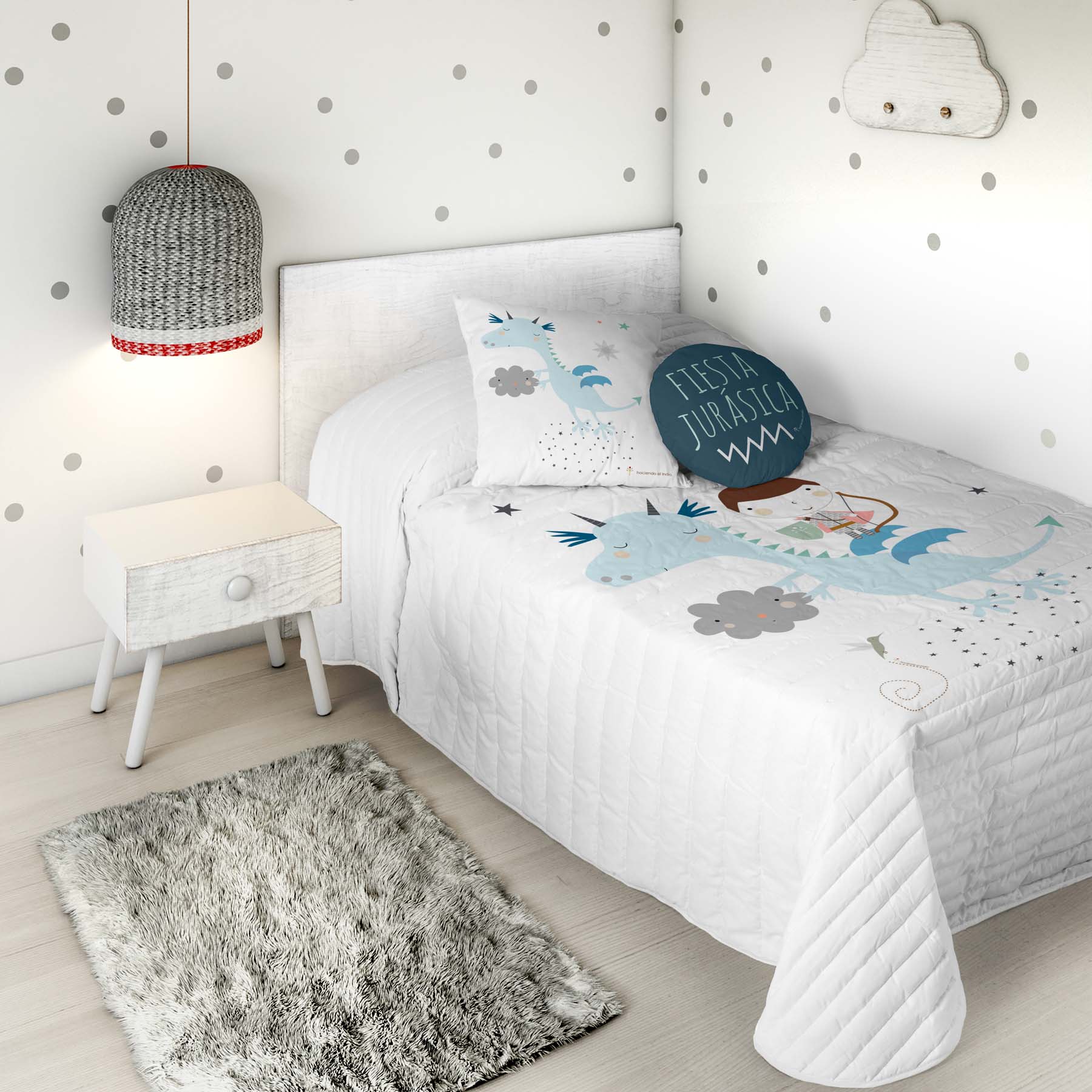 COLCHA BOUTI REVERSIBLE ESTAMPADA INFANTIL MAGIC DRAGON 100% ALGODÓN