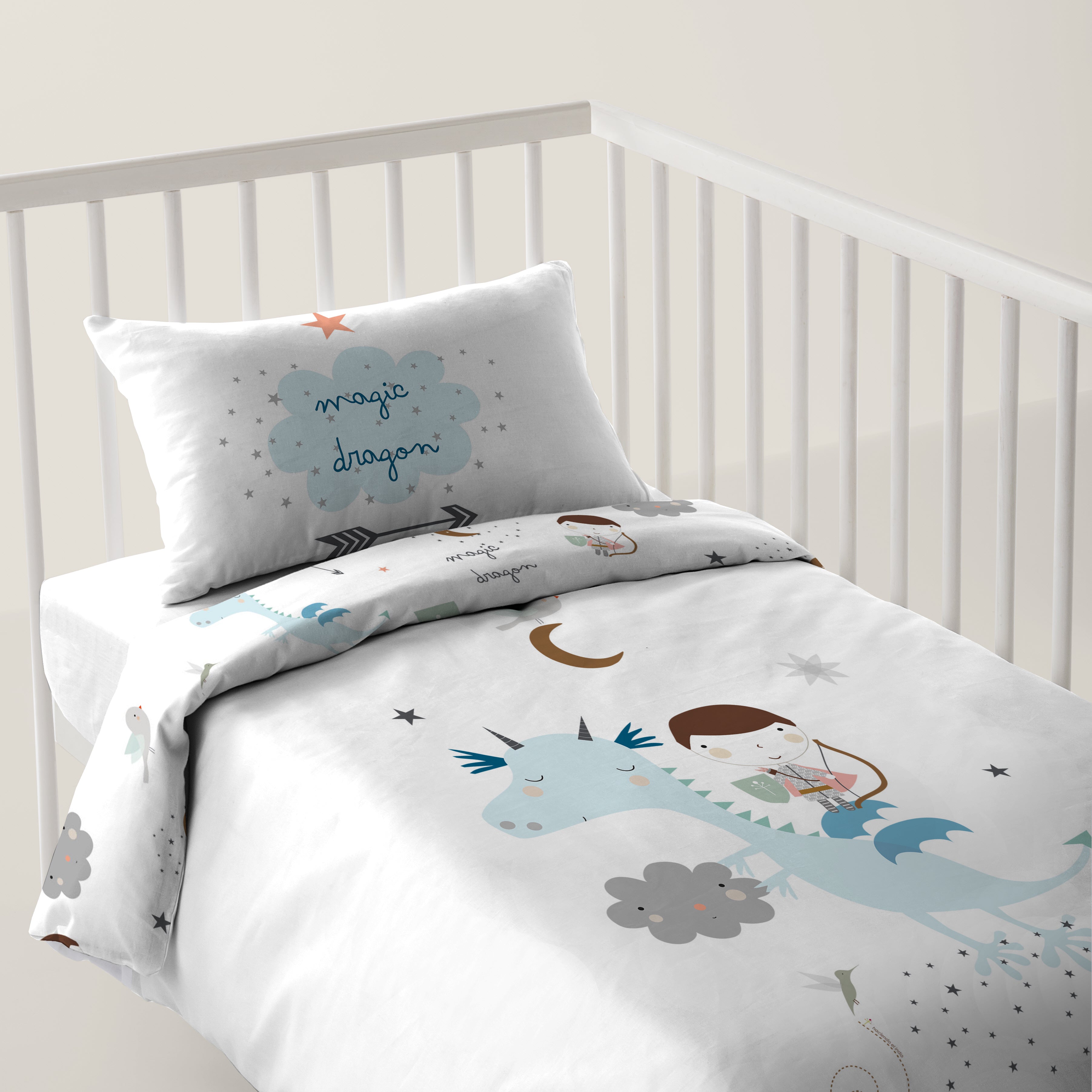 FUNDA NÓRDICA REVERSIBLE CUNA BEBÉ MAGIC DRAGON 100% ALGODÓN