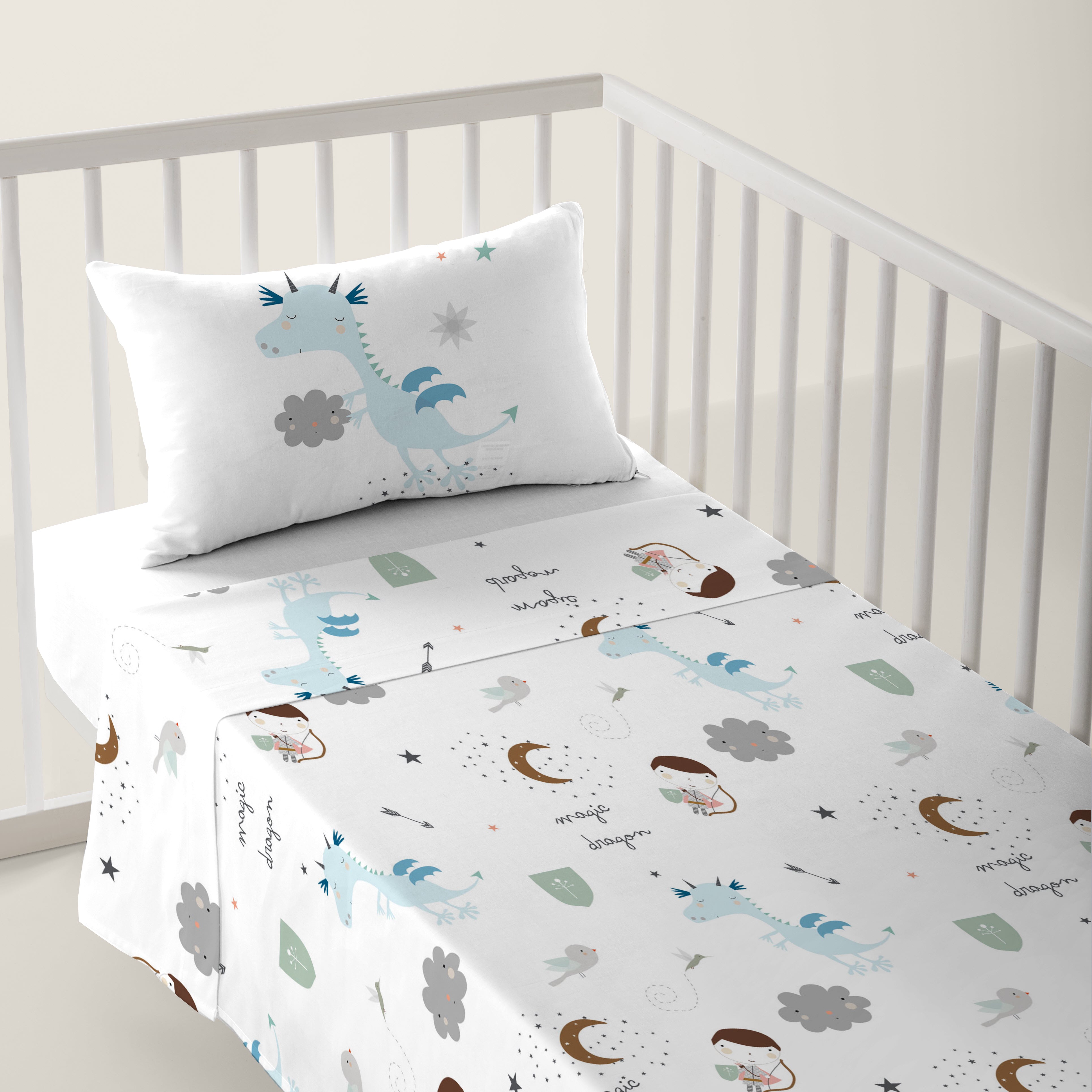 JUEGO DE SÁBANAS CUNA BEBÉ MAGIC DRAGON ROT 100% ALGODÓN