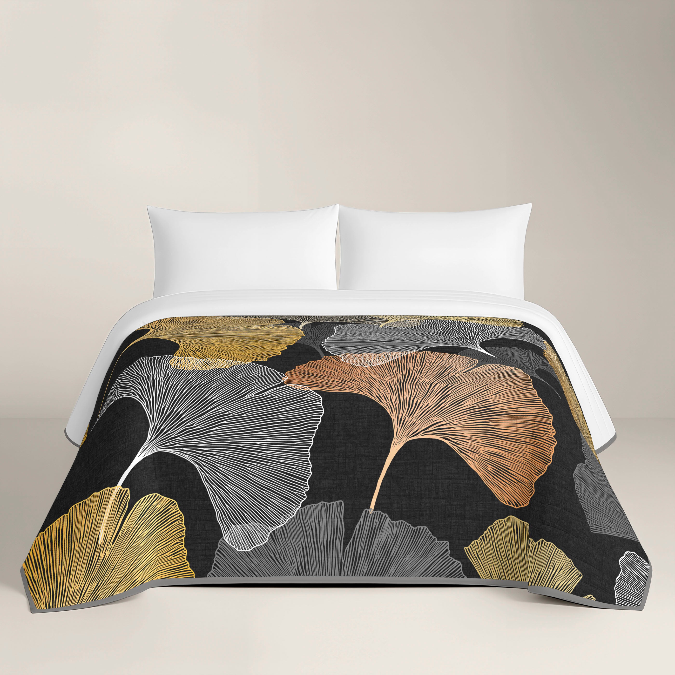 COLCHA BOUTI ESTAMPADA GINGKO 100% ALGODÓN