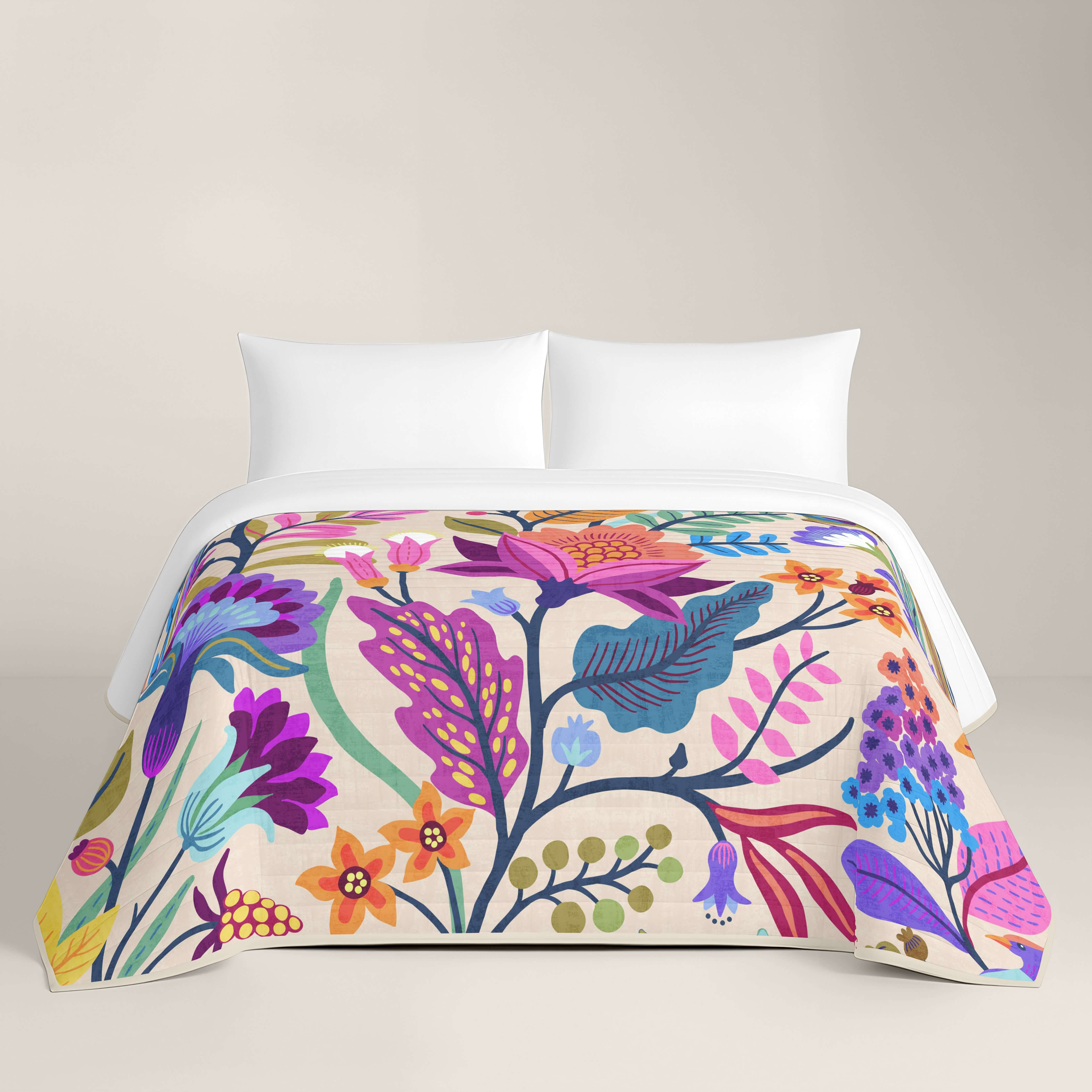 COLCHA BOUTI ESTAMPADA MARENA BEIG 100% ALGODÓN