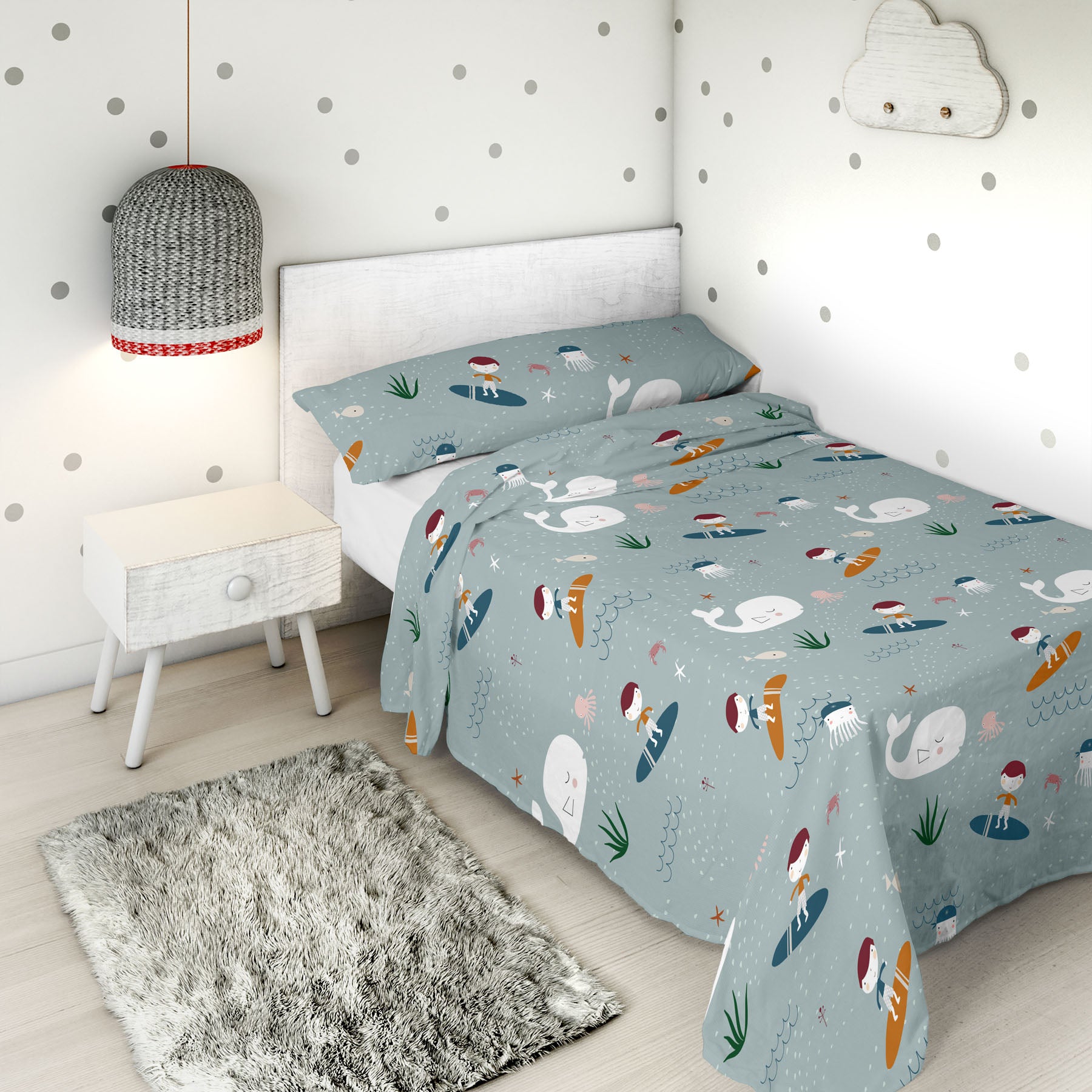 SET LENZUOLA STAMPATE PER BAMBINI SURF B 100% COTONE